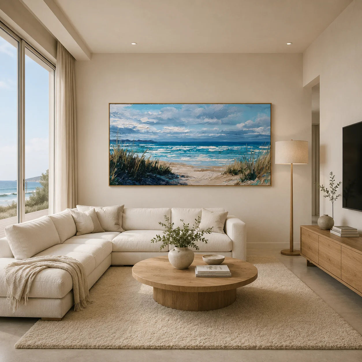 100% Hand-Painted Coastal Seascape Oil Painting | Modern Beach Landscape Wall Art | Original Blue Ocean & Waves Canvas by Ownanart # OA 1180