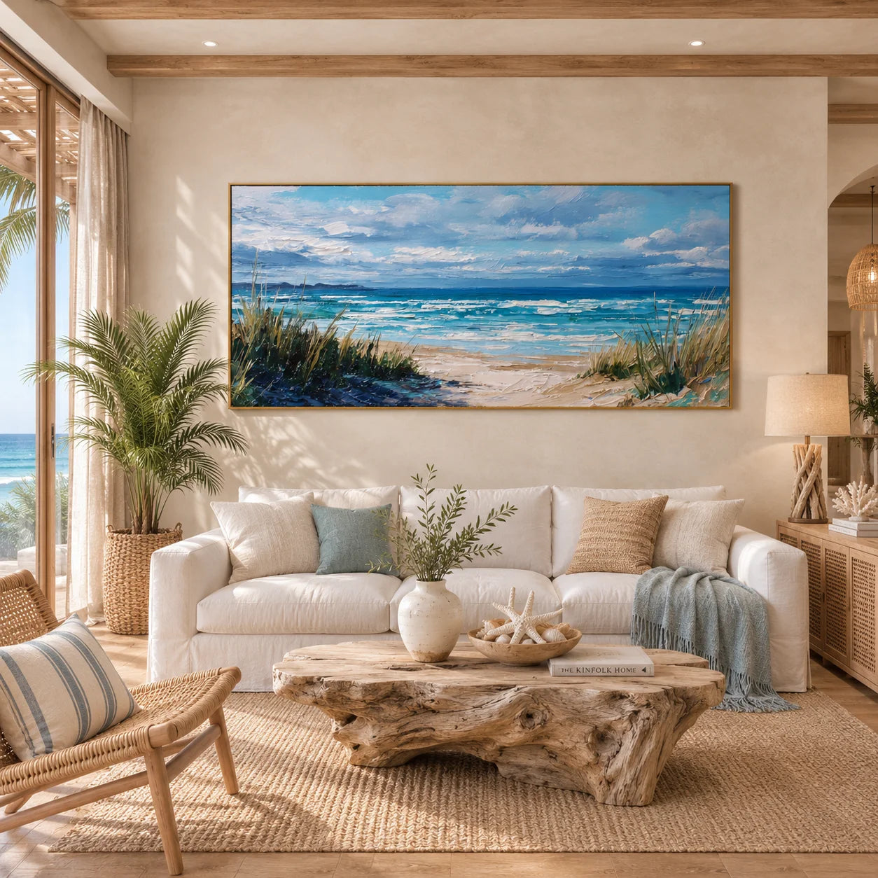 100% Hand-Painted Coastal Seascape Oil Painting | Modern Beach Landscape Wall Art | Original Blue Ocean & Waves Canvas by Ownanart # OA 1180