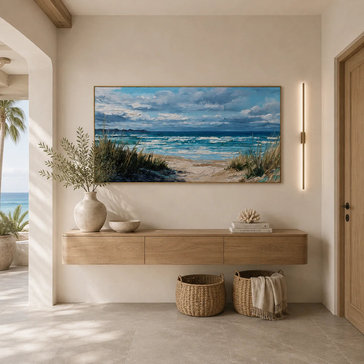 100% Hand-Painted Coastal Seascape Oil Painting | Modern Beach Landscape Wall Art | Original Blue Ocean & Waves Canvas by Ownanart # OA 1180