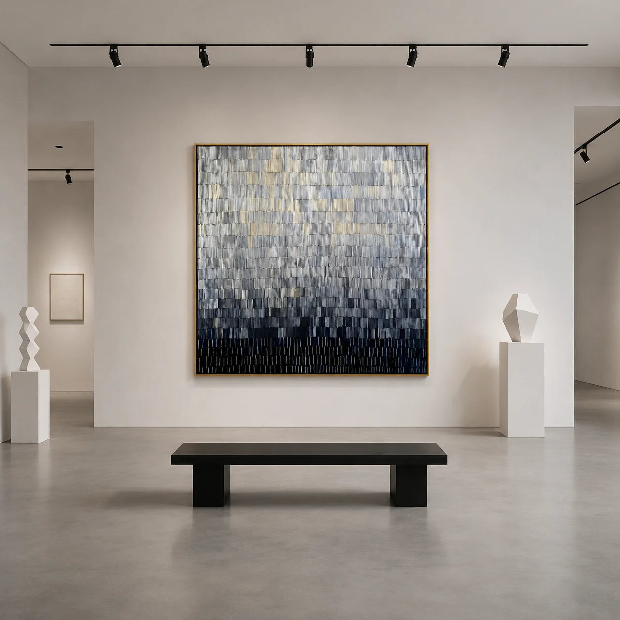 100% Hand-Painted Modern Abstract Black & White Gradient Oil Painting | Minimalist Geometric Textured Wall Art | Original Monochrome Linear Impasto Canvas by Ownanart # OA 1174