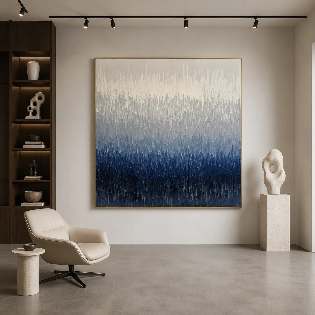 100% Hand-Painted Modern Abstract Blue Gradient Oil Painting | Minimalist Textured Wall Art | Original Blue & White Layered Impasto Canvas by Ownanart # OA 1173