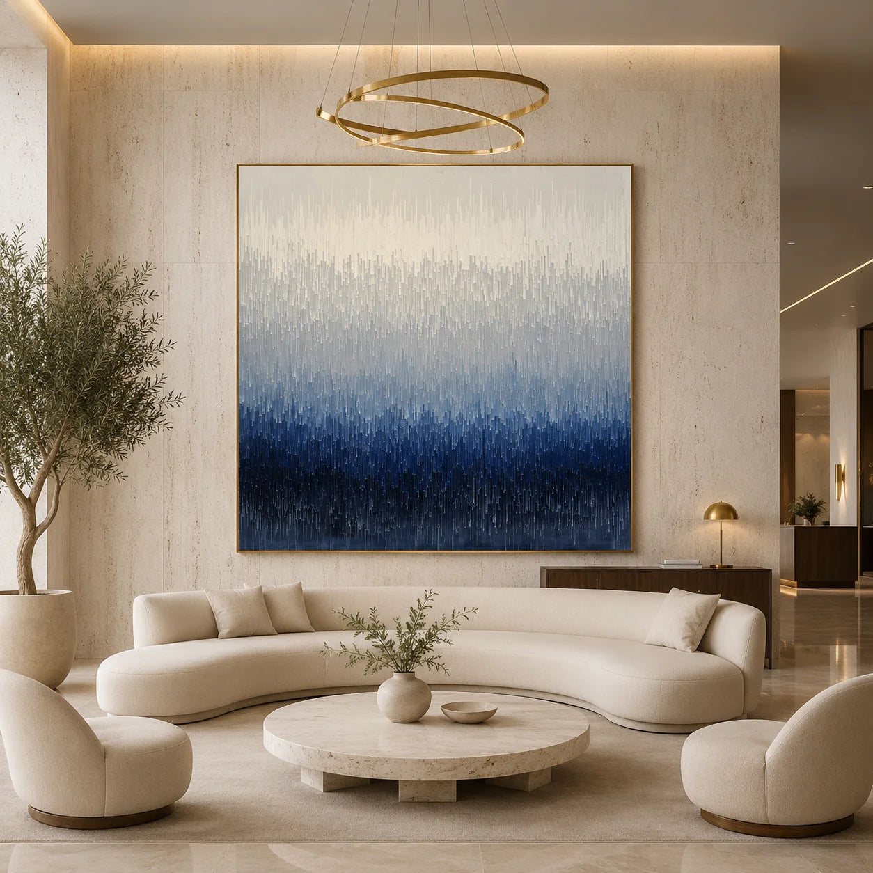 100% Hand-Painted Modern Abstract Blue Gradient Oil Painting | Minimalist Textured Wall Art | Original Blue & White Layered Impasto Canvas by Ownanart # OA 1173