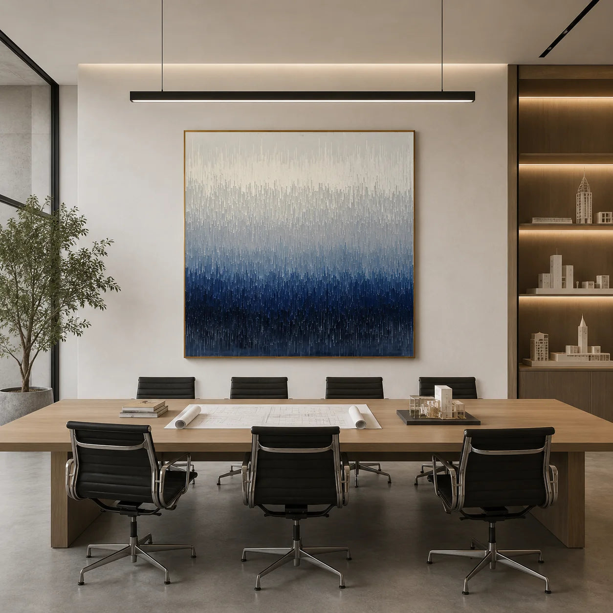 100% Hand-Painted Modern Abstract Blue Gradient Oil Painting | Minimalist Textured Wall Art | Original Blue & White Layered Impasto Canvas by Ownanart # OA 1173