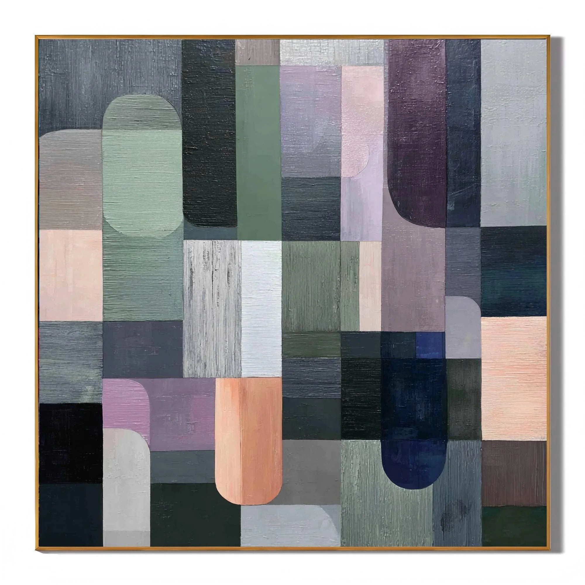 100% Hand-Painted Modern Abstract Geometric Oil Painting | Minimalist Color Block Wall Art | Original Neutral Geometric Canvas by Ownanart # OA 1172