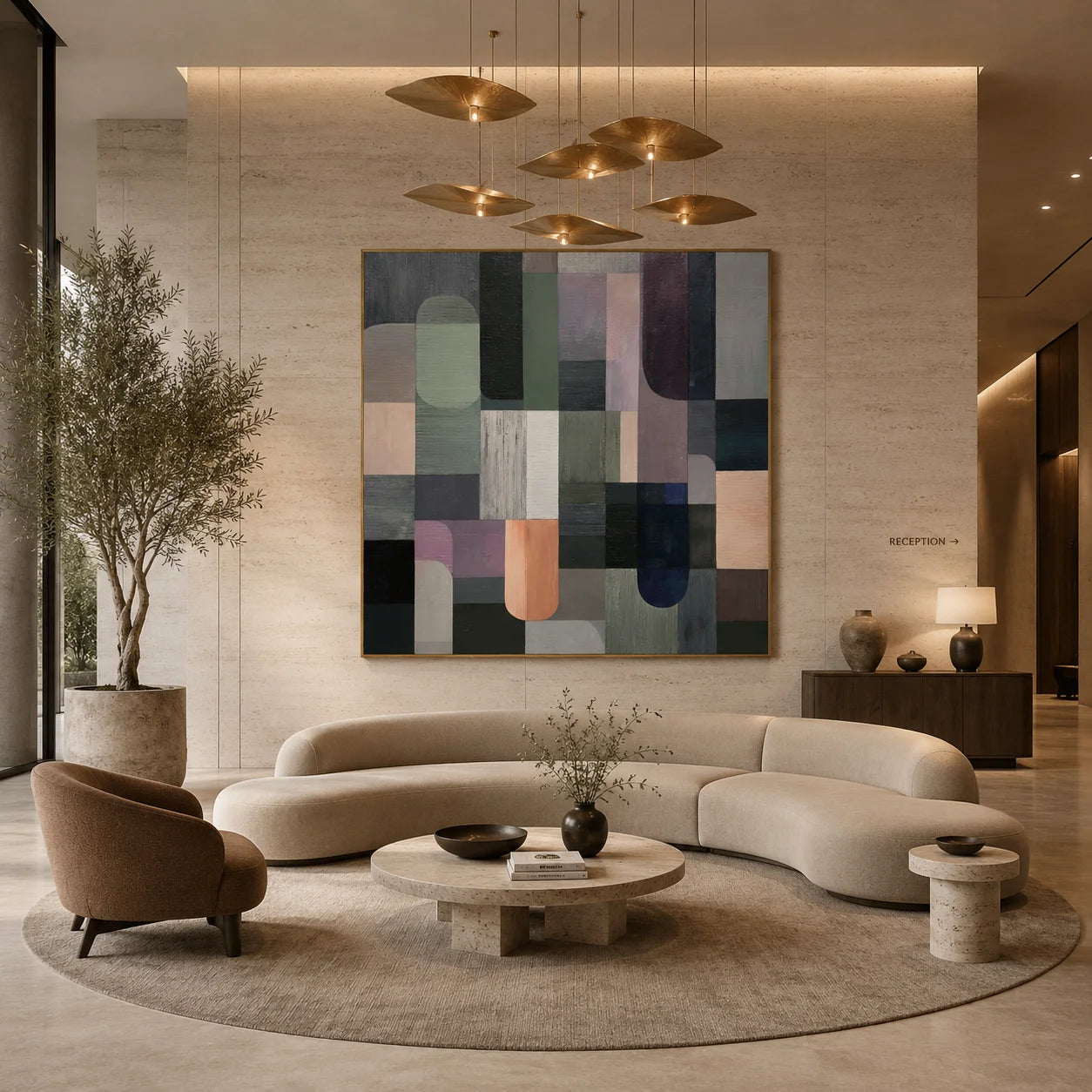 100% Hand-Painted Modern Abstract Geometric Oil Painting | Minimalist Color Block Wall Art | Original Neutral Geometric Canvas by Ownanart # OA 1172
