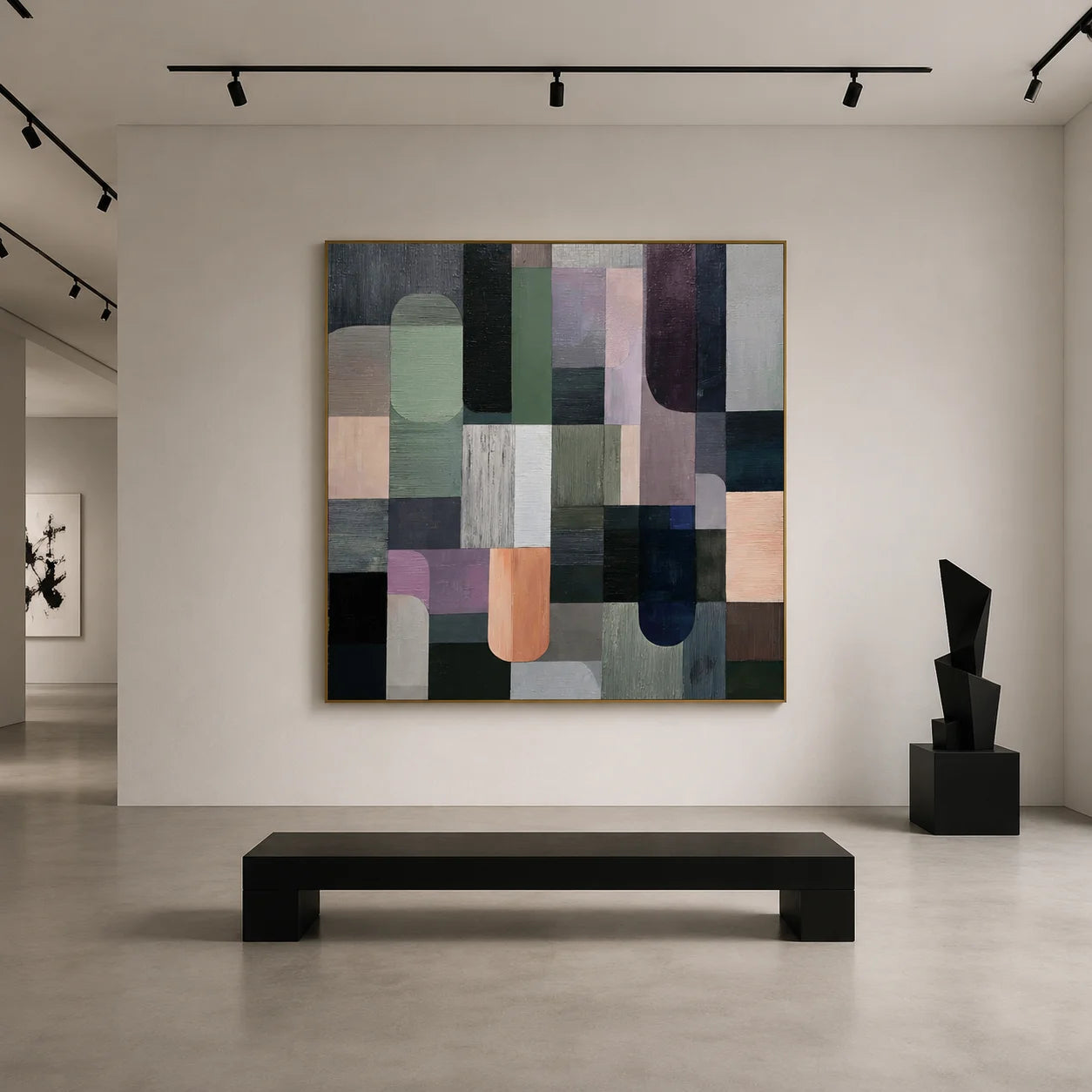 100% Hand-Painted Modern Abstract Geometric Oil Painting | Minimalist Color Block Wall Art | Original Neutral Geometric Canvas by Ownanart # OA 1172