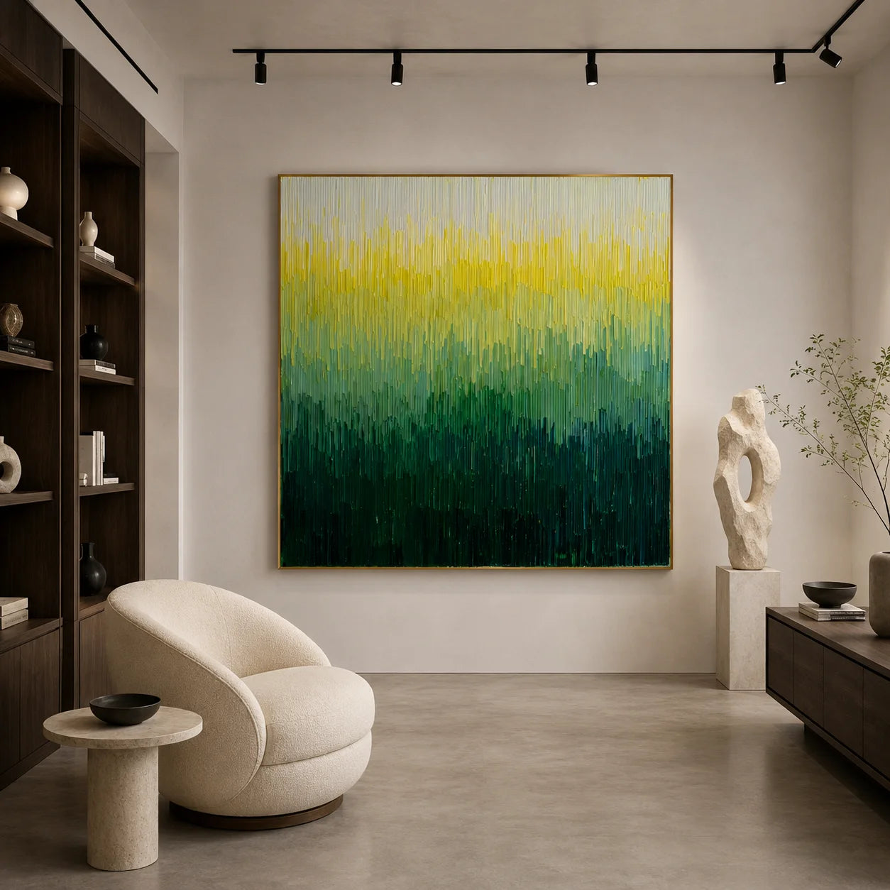 100% Hand-Painted Modern Abstract Green Gradient Oil Painting | Minimalist Textured Wall Art | Original Forest-Inspired Impasto Canvas by Ownanart # OA 1167