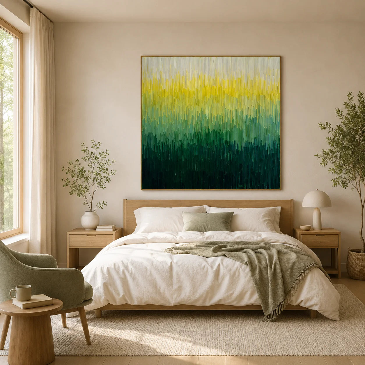 100% Hand-Painted Modern Abstract Green Gradient Oil Painting | Minimalist Textured Wall Art | Original Forest-Inspired Impasto Canvas by Ownanart # OA 1167