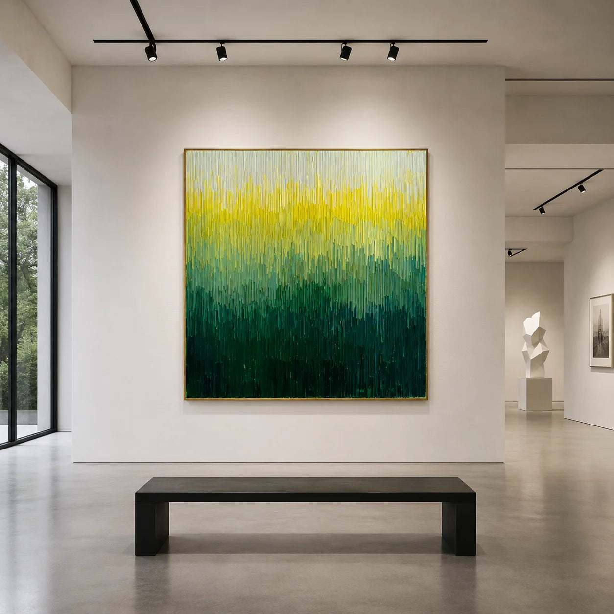 100% Hand-Painted Modern Abstract Green Gradient Oil Painting | Minimalist Textured Wall Art | Original Forest-Inspired Impasto Canvas by Ownanart # OA 1167