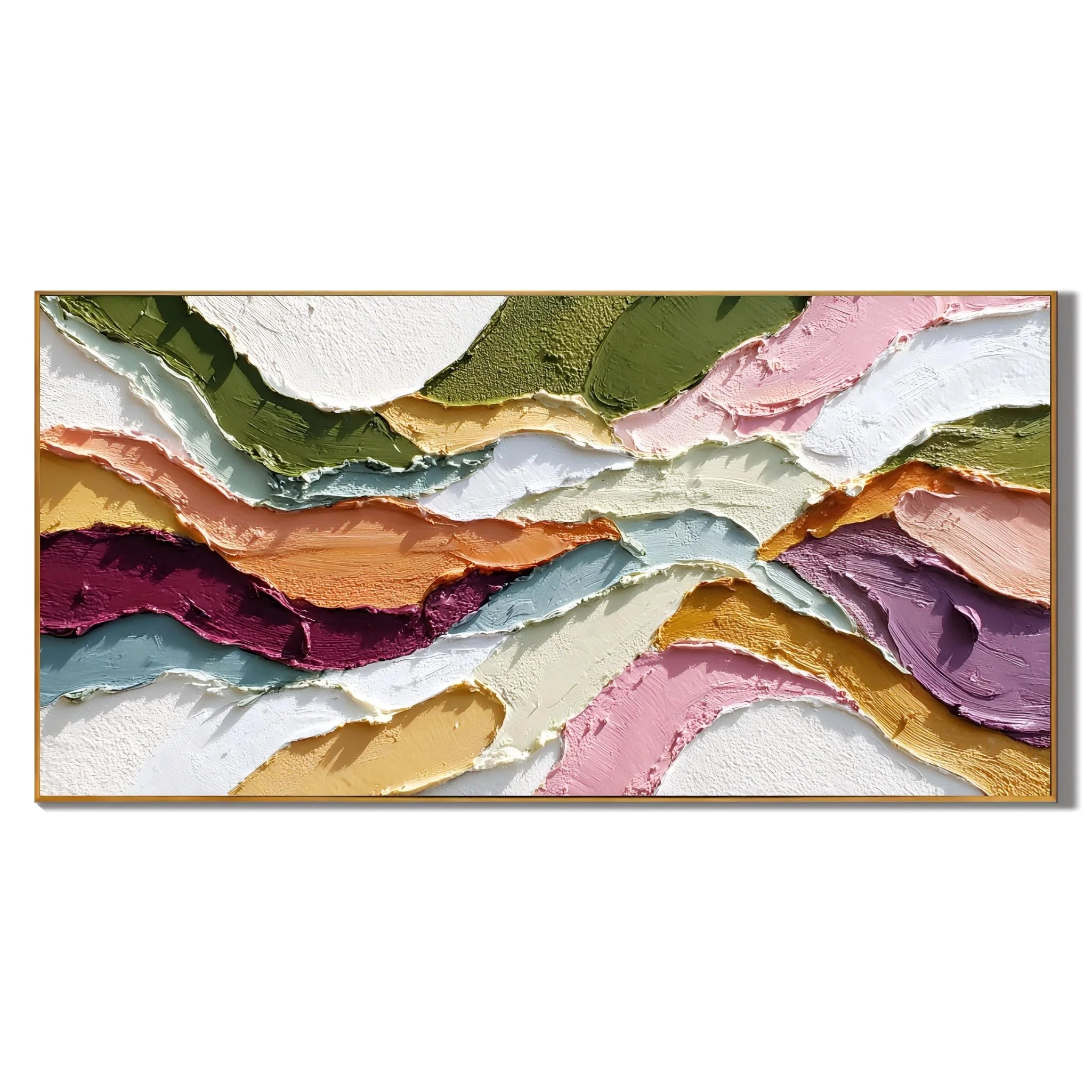 100% Hand-Painted Modern Abstract Textured Oil Painting | Colorful Flowing Terrain Texture Wall Art | Nordic Minimalist Impasto Panoramic Canvas | Original Contemporary Abstract Artwork for Living Room by Ownanart # OA 1184