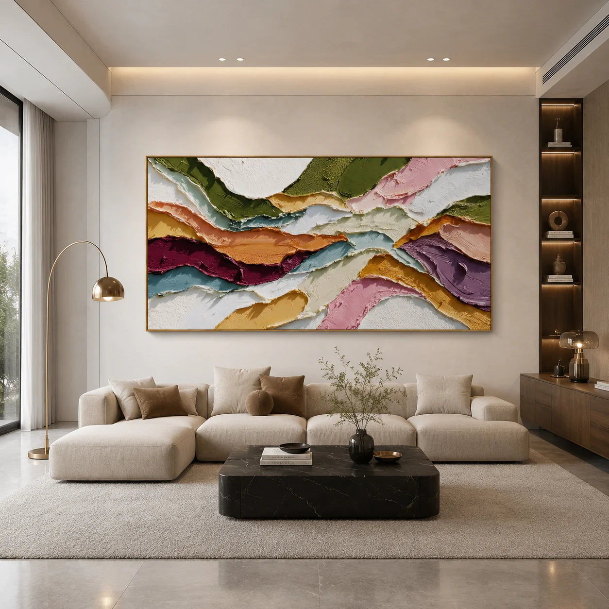100% Hand-Painted Modern Abstract Textured Oil Painting | Colorful Flowing Terrain Texture Wall Art | Nordic Minimalist Impasto Panoramic Canvas | Original Contemporary Abstract Artwork for Living Room by Ownanart # OA 1184