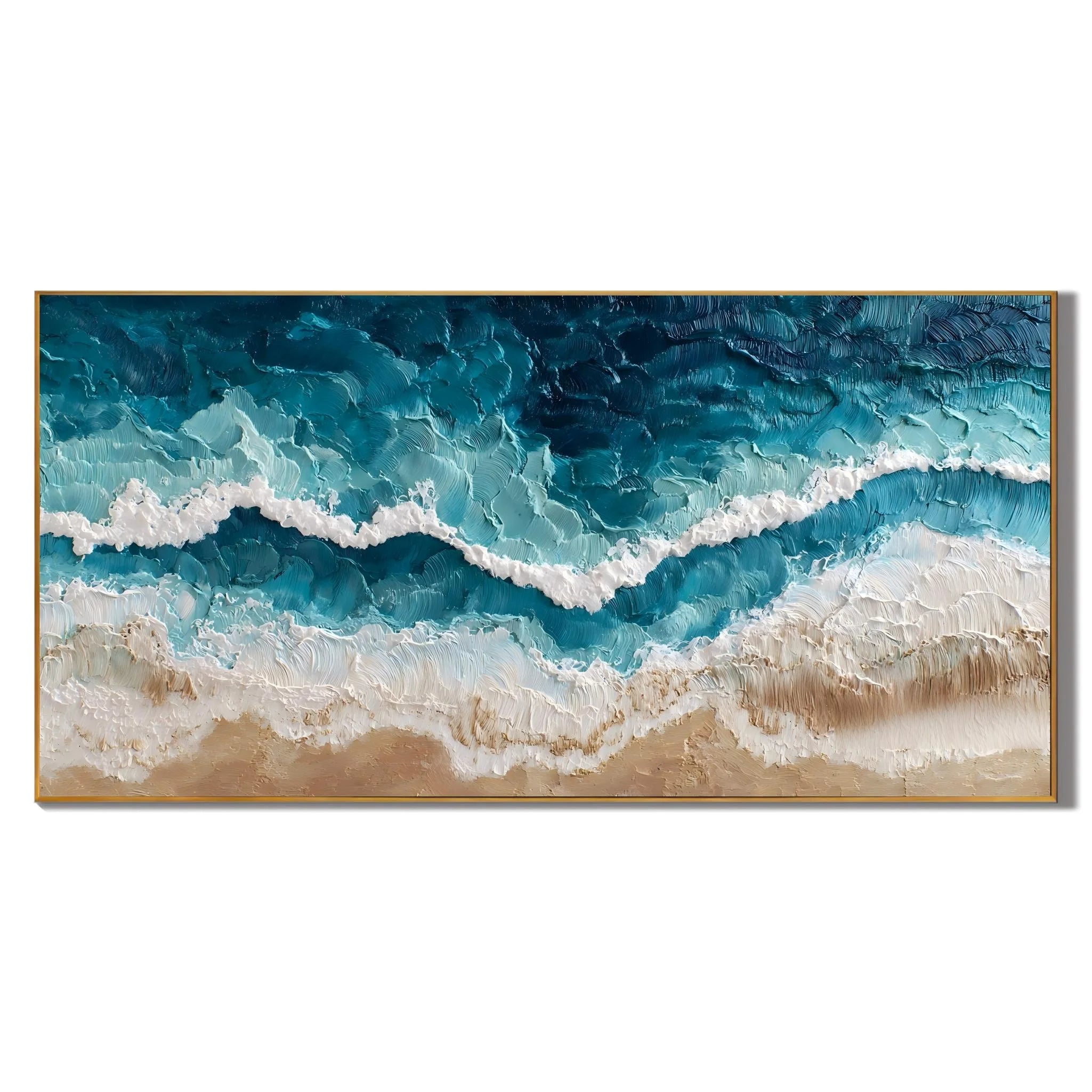 100% Hand-Painted Ocean Wave Oil Painting | Modern Coastal Abstract Seascape Wall Art | Aerial Beach & Turquoise Ocean Textured Canvas | Original Impasto Coastal Artwork for Living Room by Ownanart # OA 1190