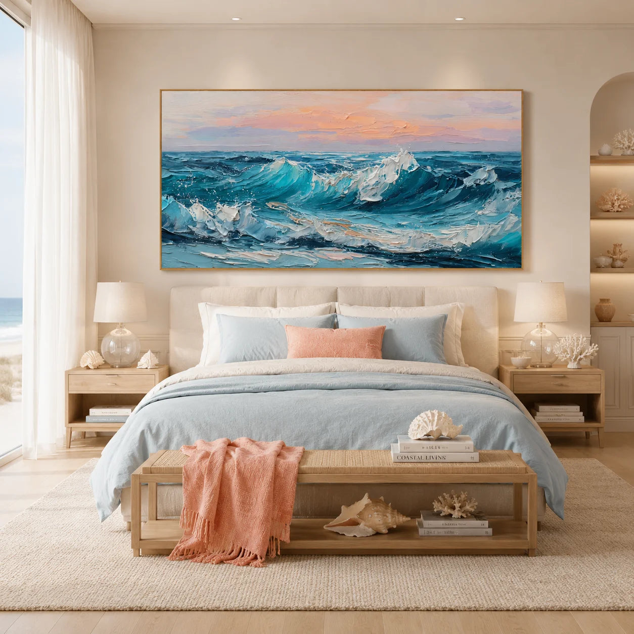100% Hand-Painted Ocean Wave Oil Painting | Modern Seascape Impasto Wall Art | Original Blue Coastal Wave Canvas | Contemporary Beach Landscape Artwork for Living Room by Ownanart # OA 1195