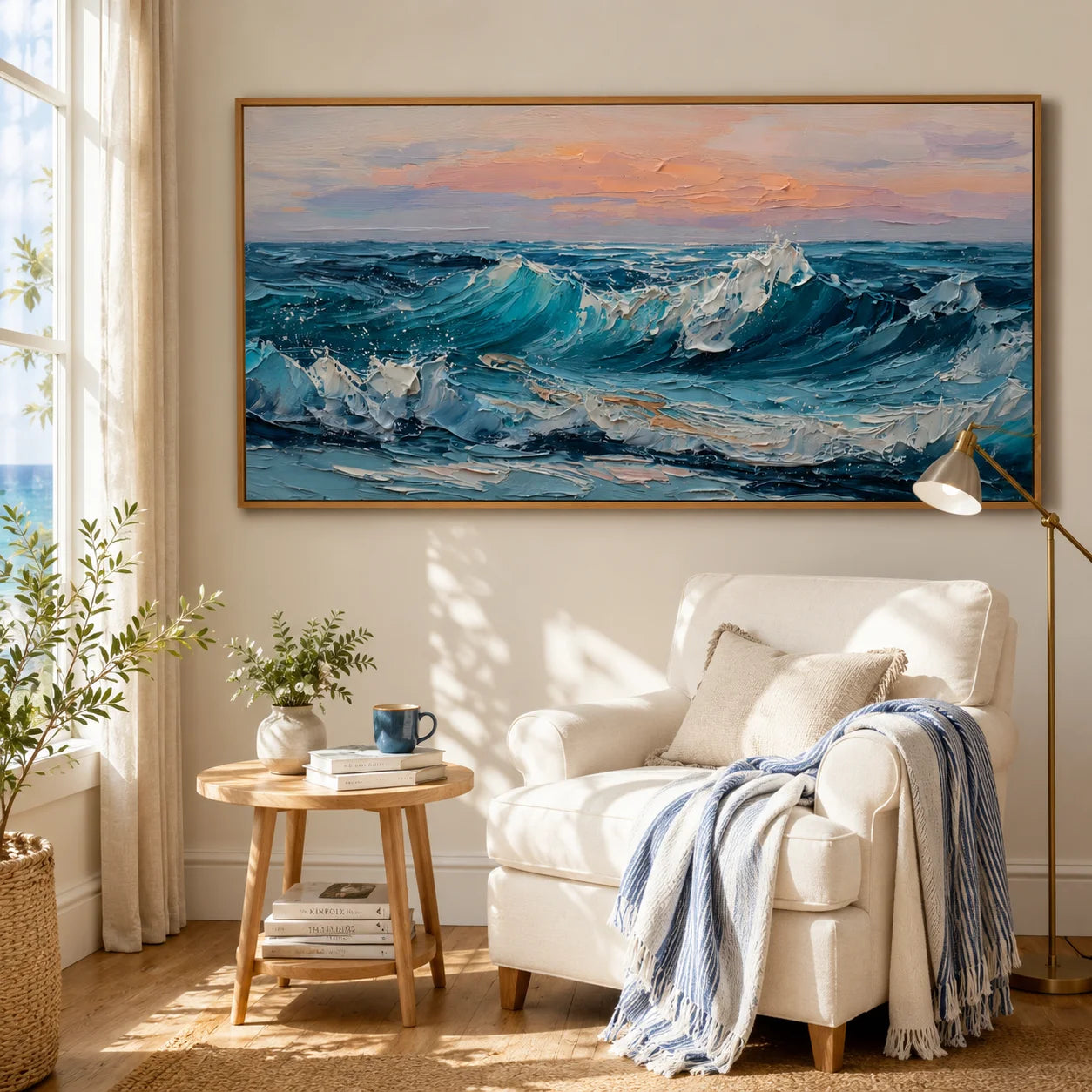100% Hand-Painted Ocean Wave Oil Painting | Modern Seascape Impasto Wall Art | Original Blue Coastal Wave Canvas | Contemporary Beach Landscape Artwork for Living Room by Ownanart # OA 1195
