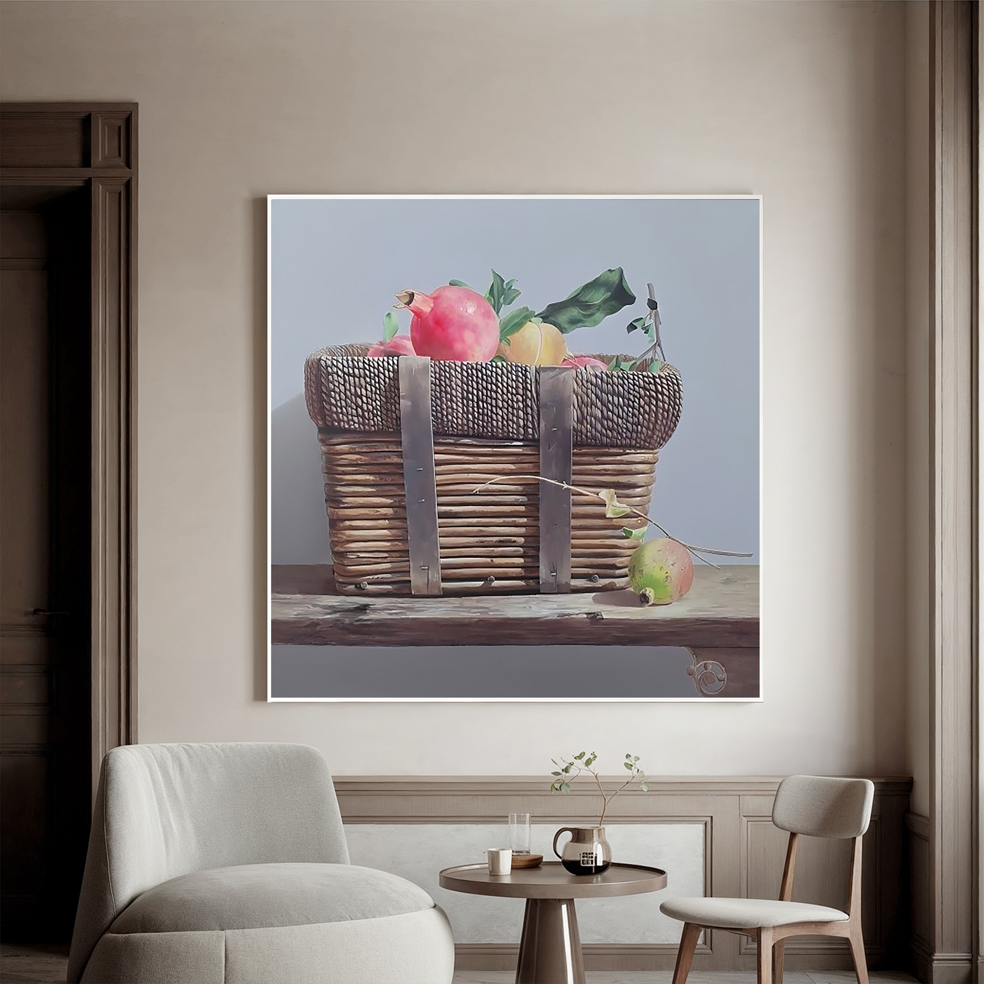 Fruit Basket Still Life-Rustic Fruit Basket Still Life Wall Art