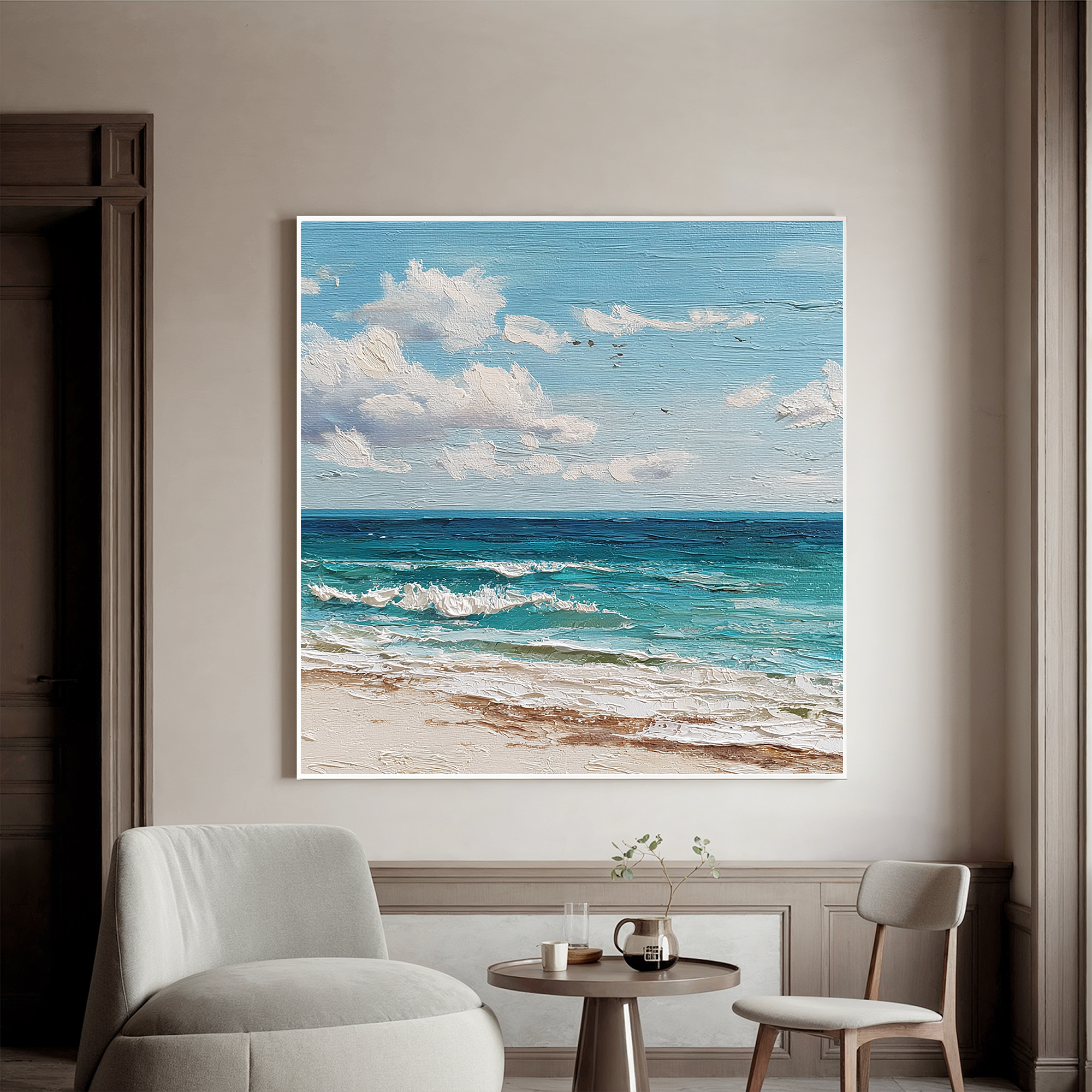 Large Coastal Beach Wall Art – Ocean Seascape Canvas Painting for Modern Living Room Decor#OA 0832