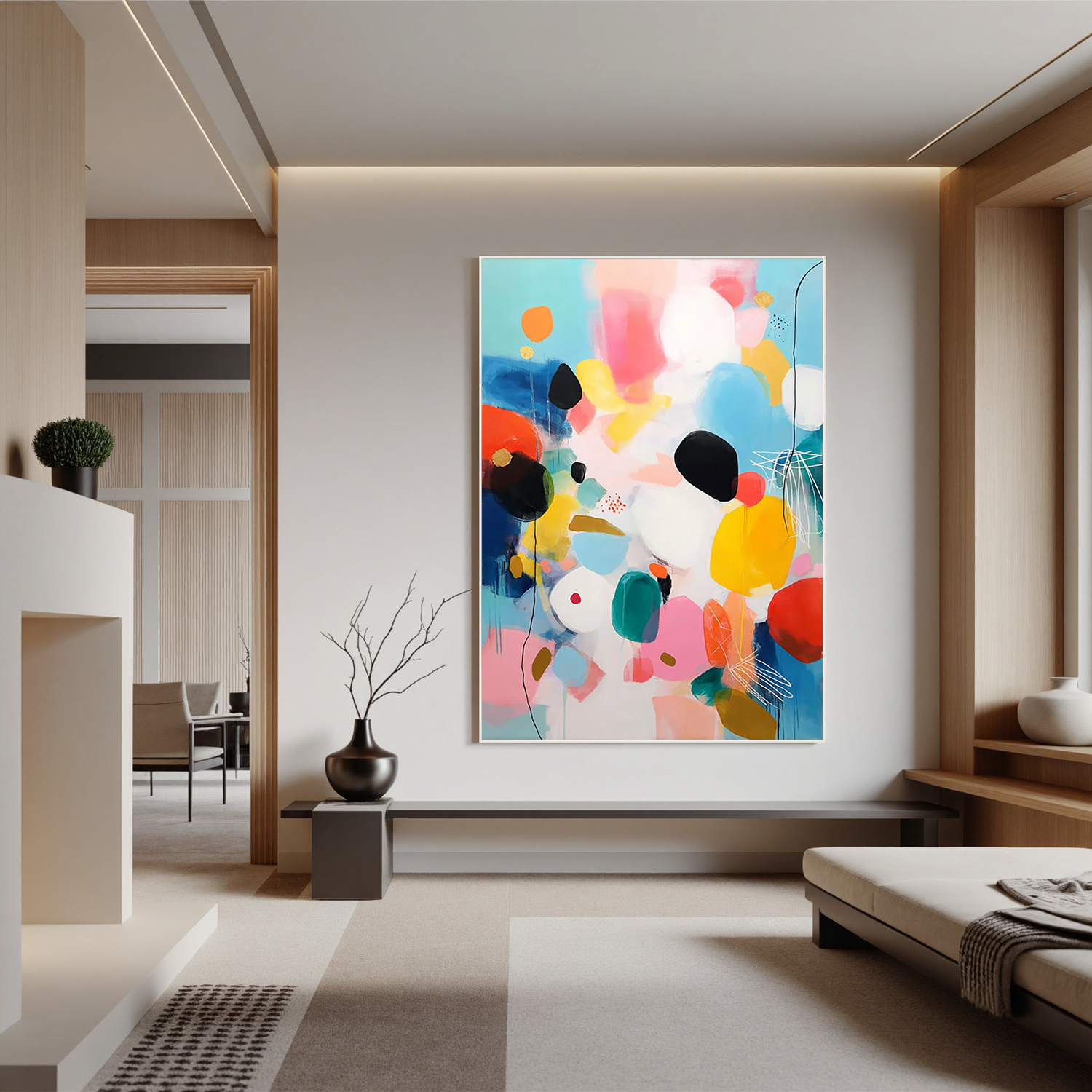 Colorful Abstract Oil Painting, Modern Pastel Wall Art for Living Room Decor#OA 0514