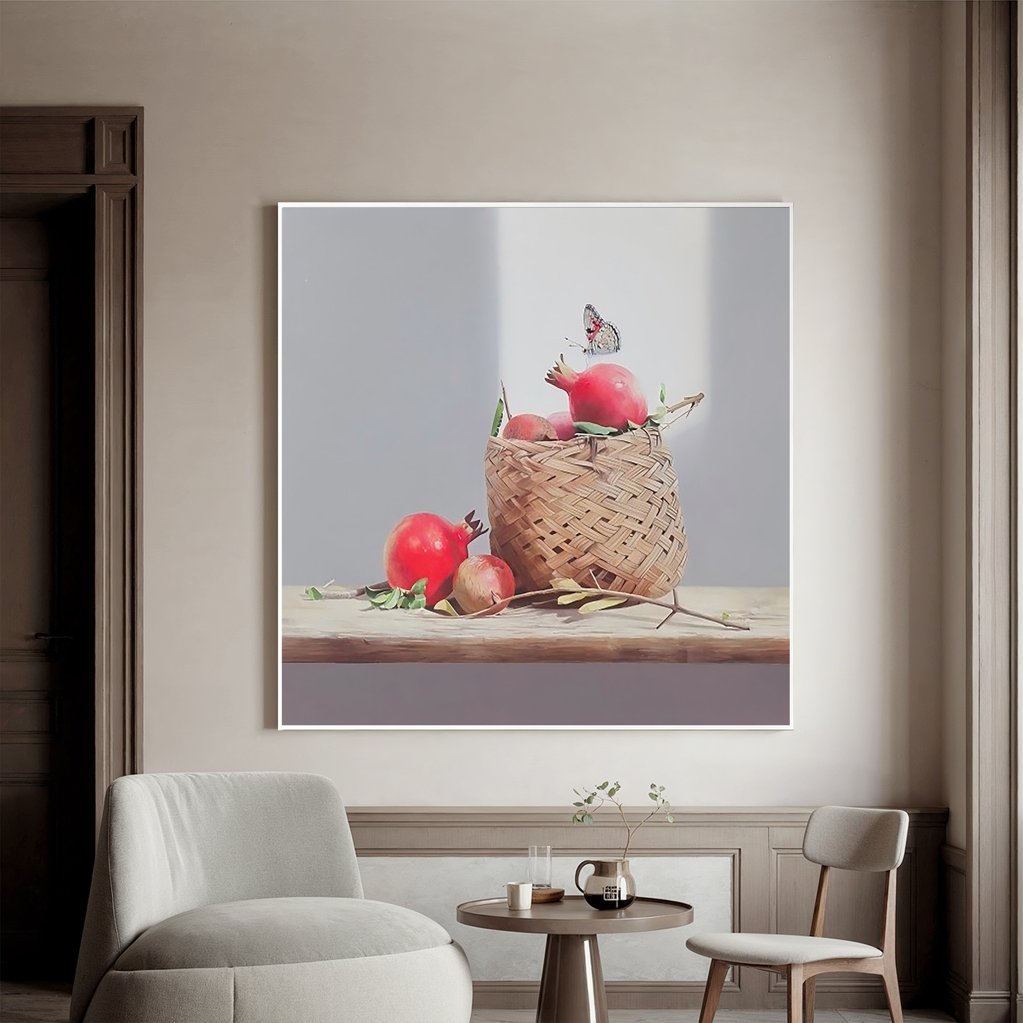 Pomegranates in a Basket-Pomegranate Still Life Basket Wall Art
