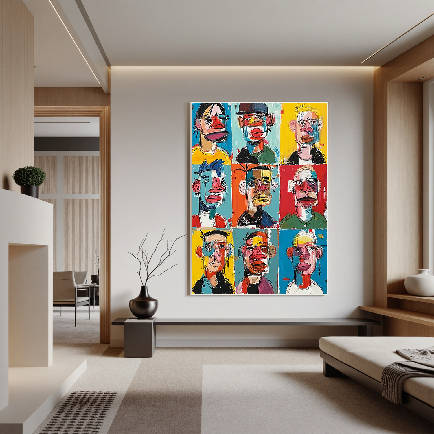 Colorful Abstract Portrait Oil Painting, Modern Graffiti Face Wall Art for Living Room Decor#OA 0580