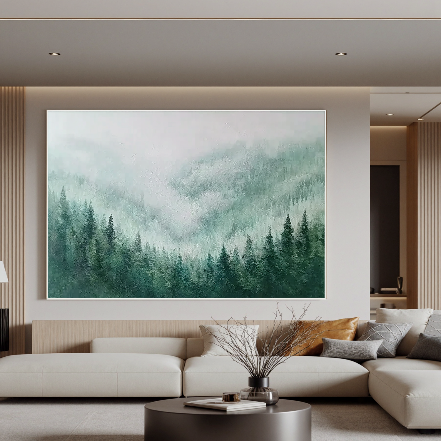 Misty Forest Landscape Oil Painting Canvas – Green Nature Wall Art for Living Room Modern Home Decor #OA 0452