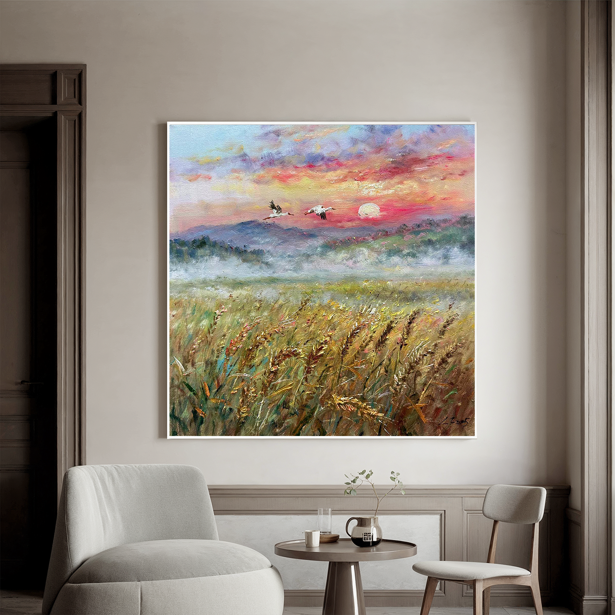 Dawn Over Golden Fields(40''x 40''/ 100 x 100 CM/Frameless Stretched)