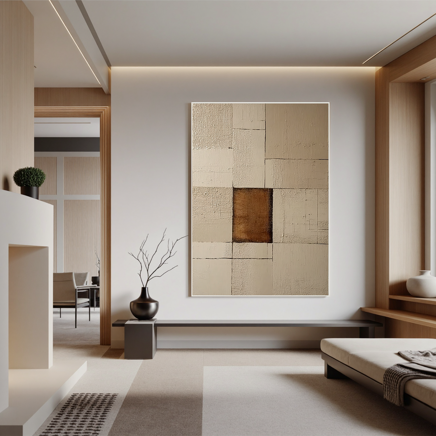 Neutral Minimalist Abstract Oil Painting, Beige and Brown Wall Art for Living Room Decor #OA 0558