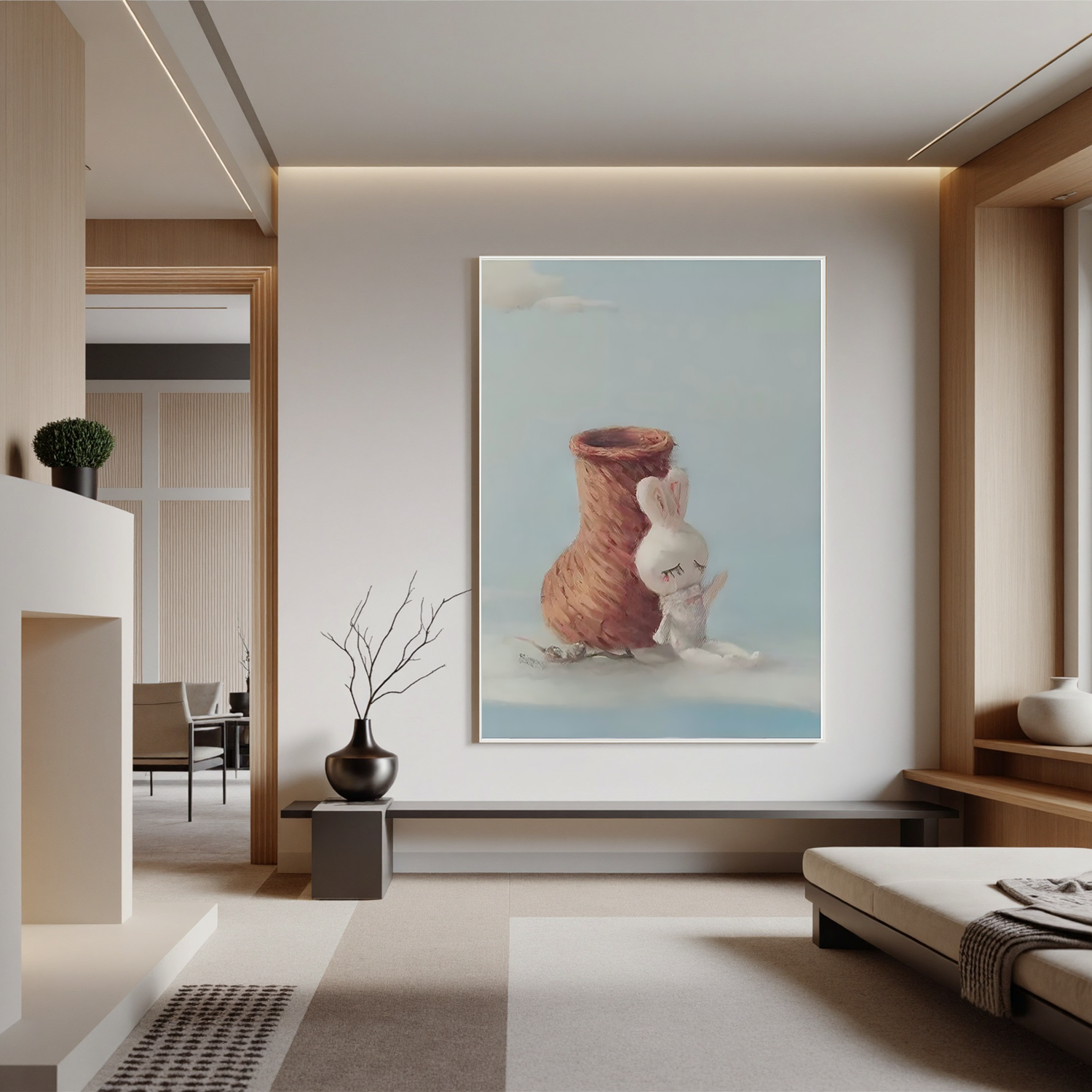 Little Rabbit and the Vase-Cute Rabbit Still Life Wall Art