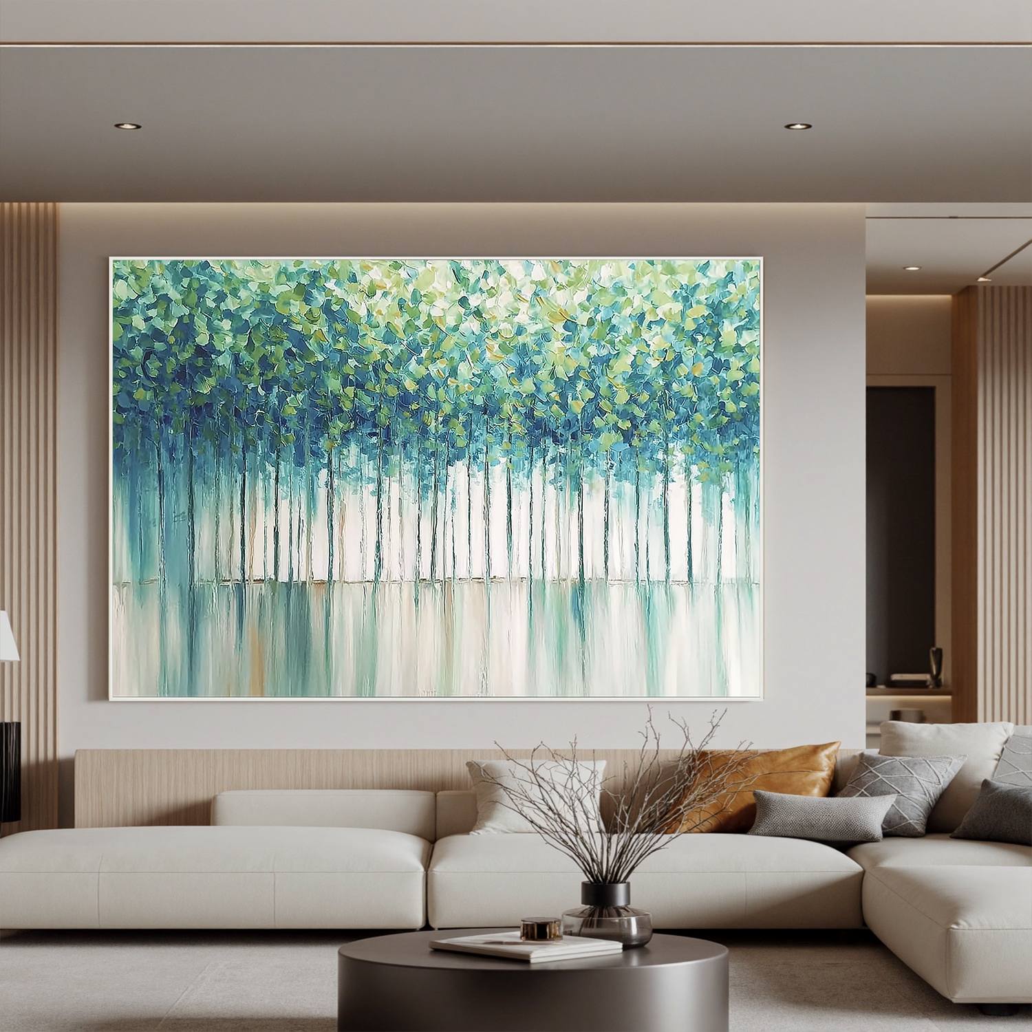 Green Forest Wall Art, Fresh Nature Landscape Canvas Painting for Living Room Décor #OA 0422