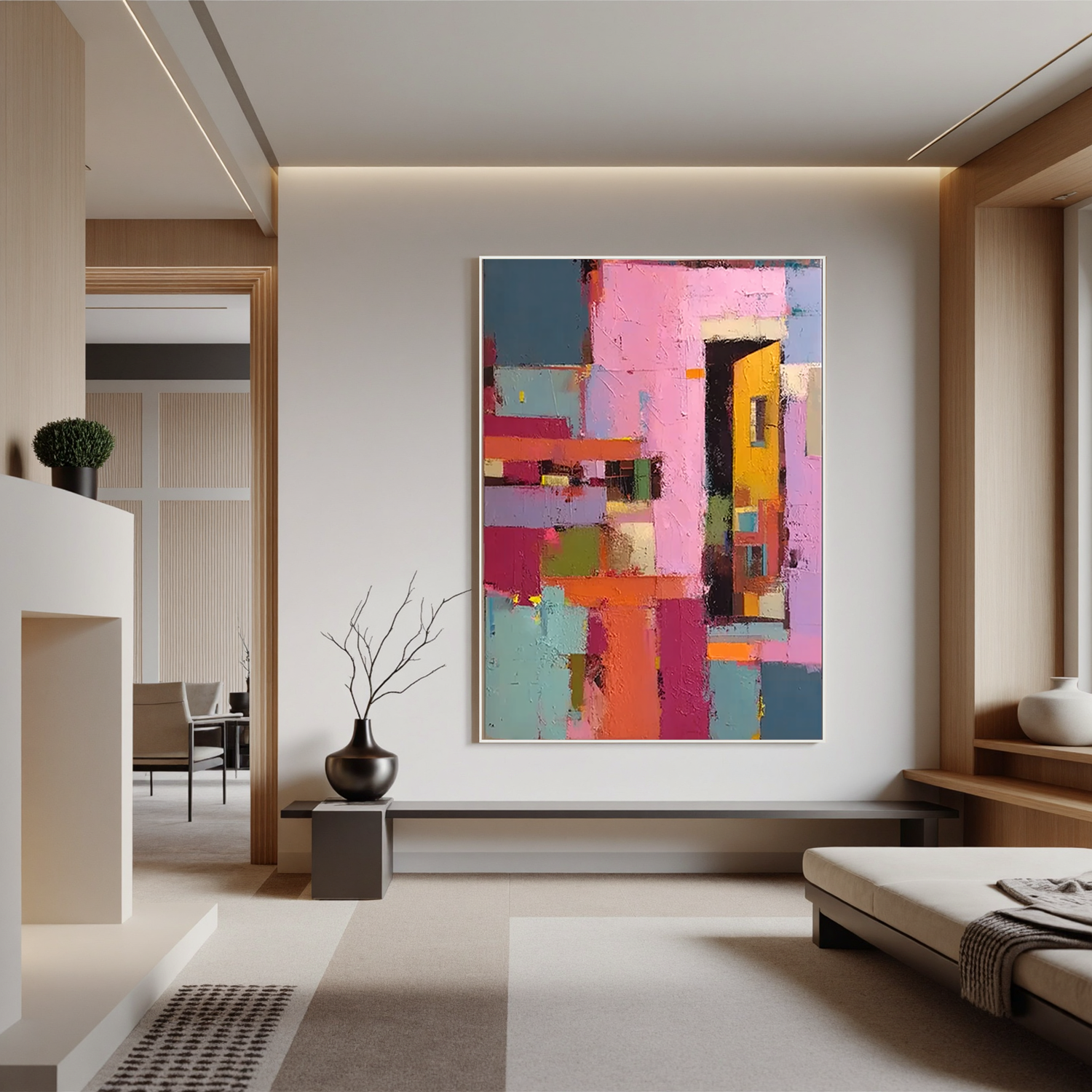 Abstract Geometric Oil Painting Canvas – Colorful Modern Wall Art for Living Room Contemporary Home Decor #OA 0551