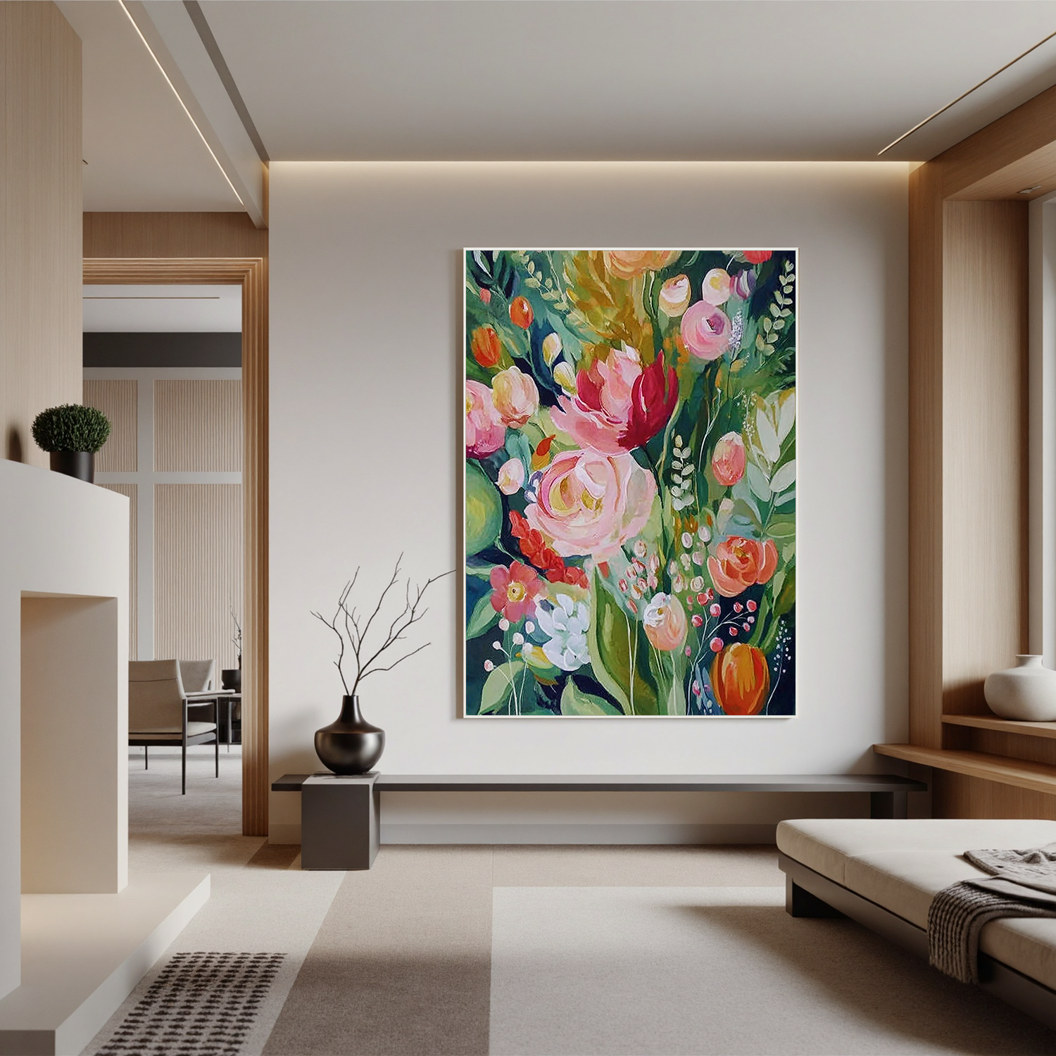 Colorful Floral Oil Painting, Garden Flower Wall Art for Living Room Decor#OA 0512