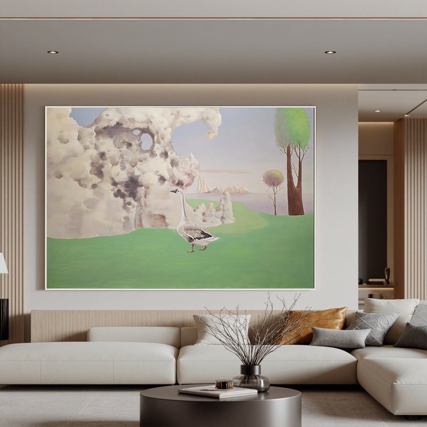 Goose in a Dream Field-Surreal Goose Landscape Wall Art