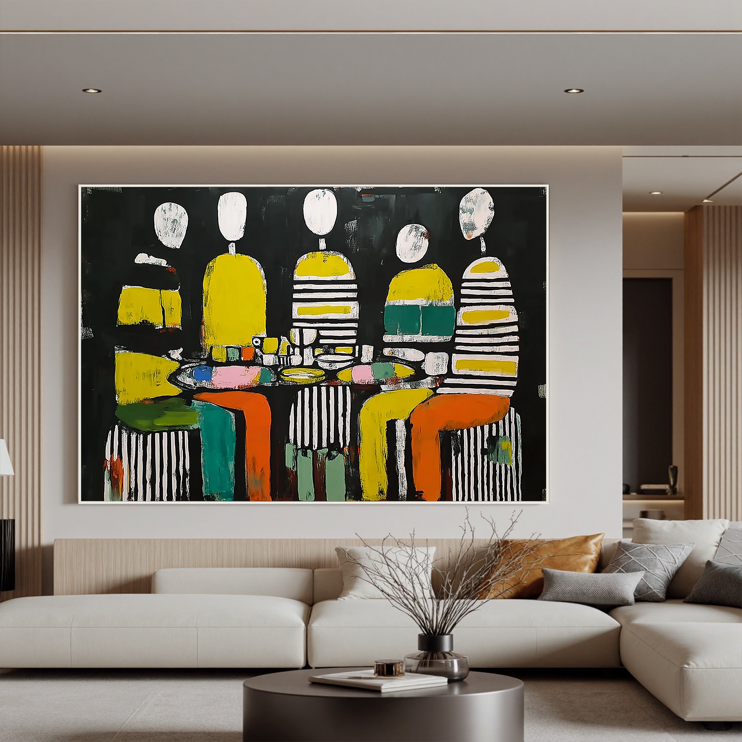 Abstract People Dining Oil Painting Canvas – Modern Figurative Wall Art for Living Room Contemporary Home Decor #OA 0471