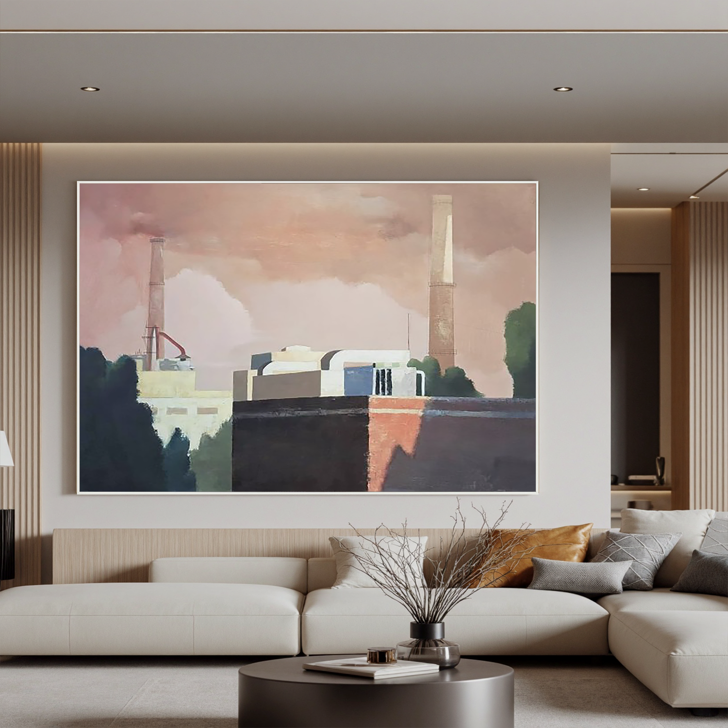 Factory at Sunset-Industrial Factory Landscape Wall Art