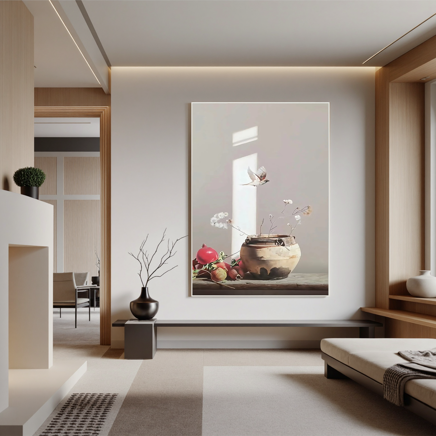 Bird Above the Clay Pot-Bird and Clay Pot Still Life Wall Art