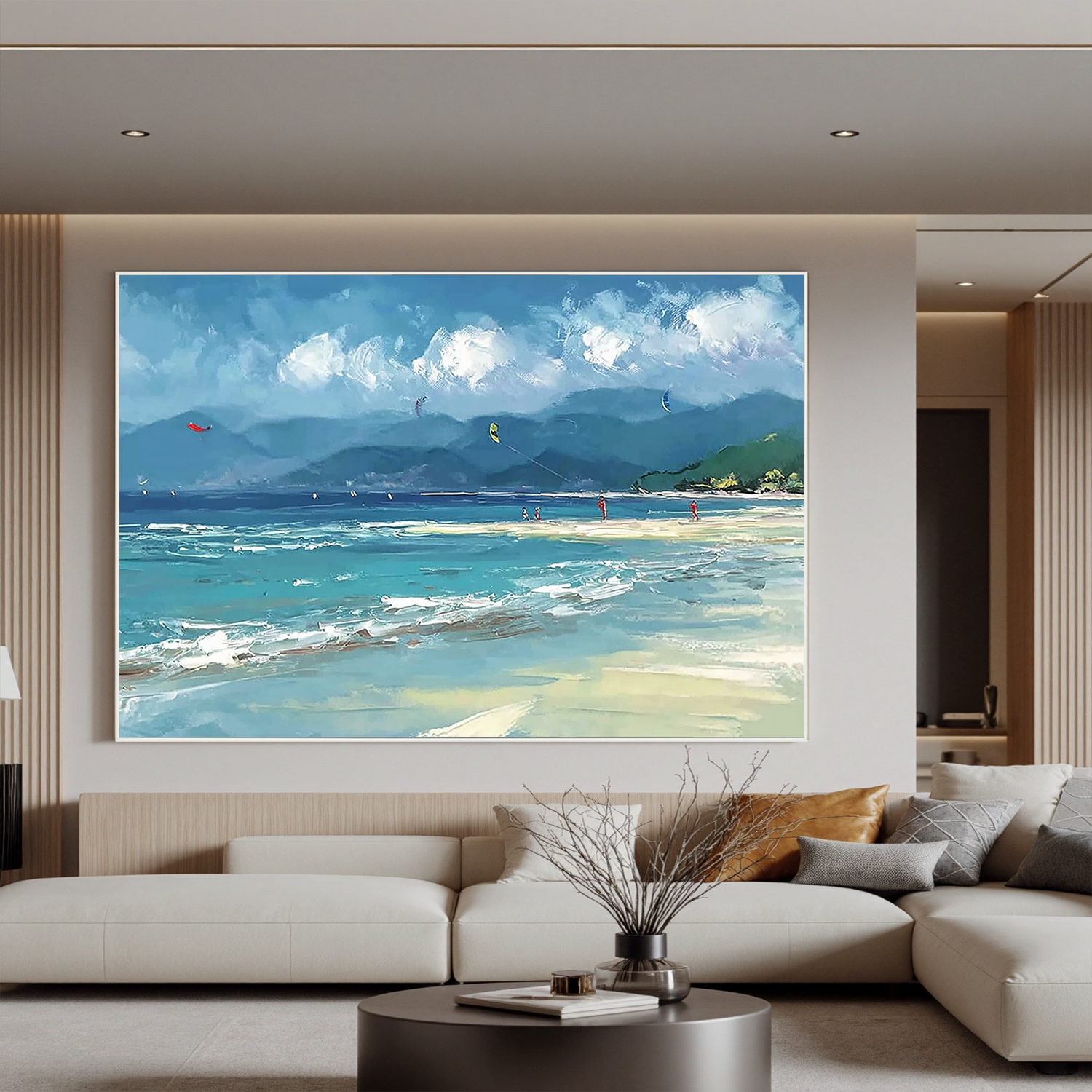 Coastal Landscape Oil Painting Canvas – Blue Ocean Beach Wall Art for Living Room Modern Home Decor#OA 0501