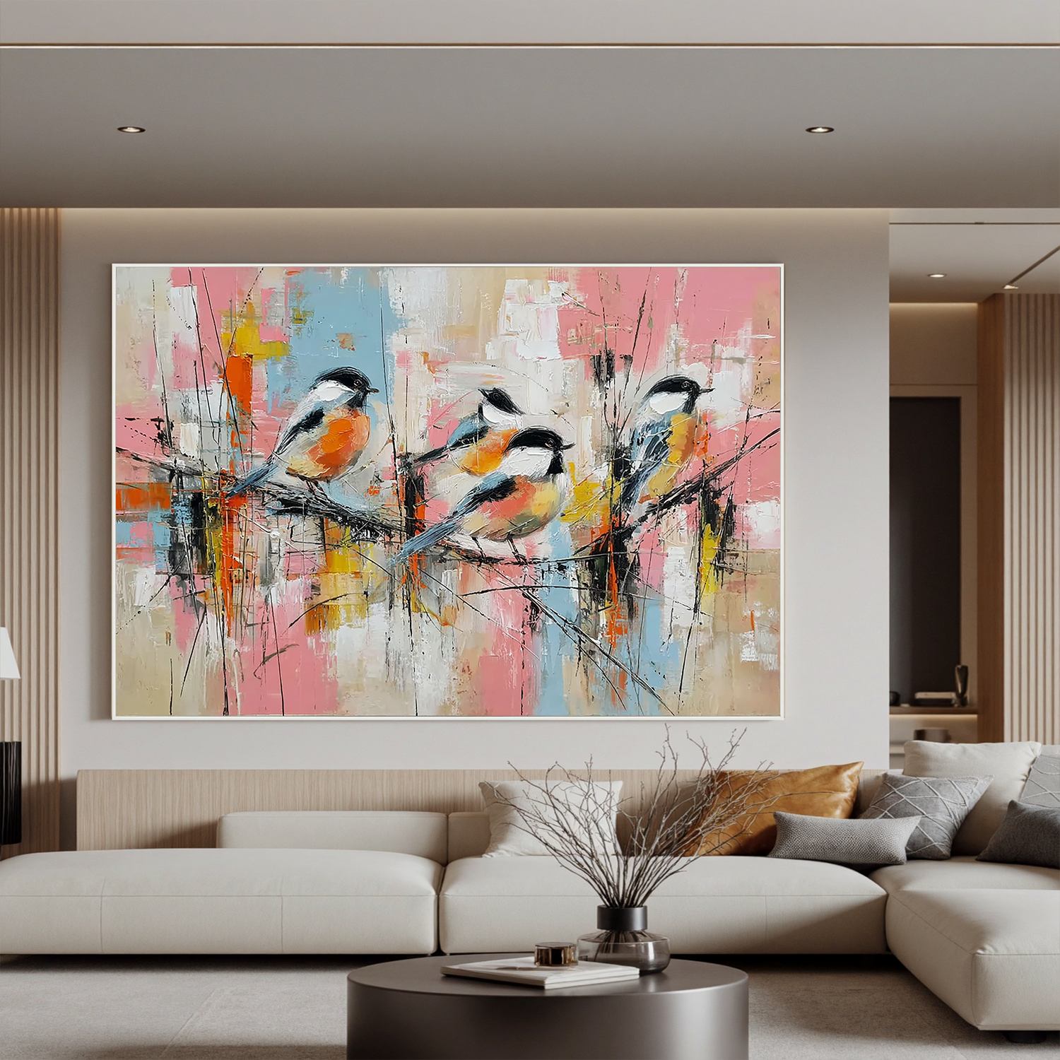 Colorful Abstract Bird Oil Painting | Modern Pastel Animal Wall Art for Living Room #OA 0411