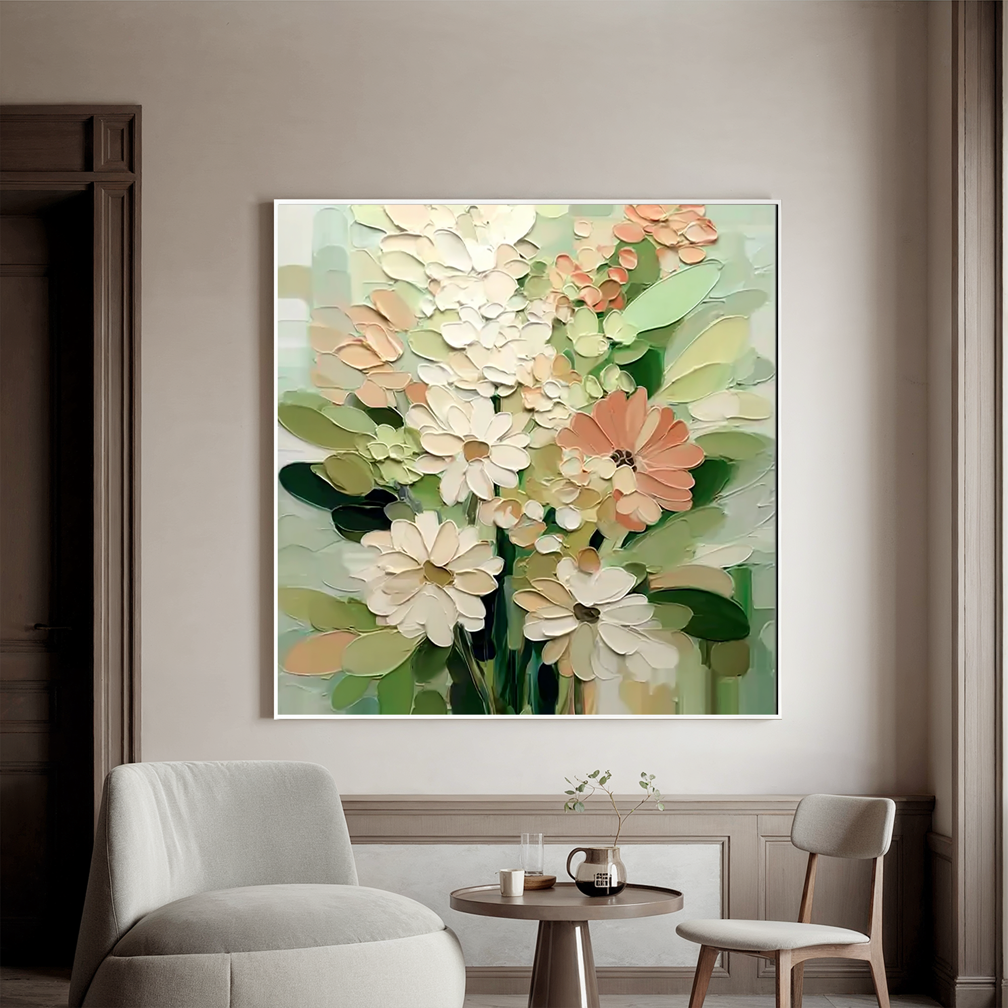 Soft Daisy Flower Oil Painting, Pastel Floral Wall Art for Living Room Decor#OA 0506