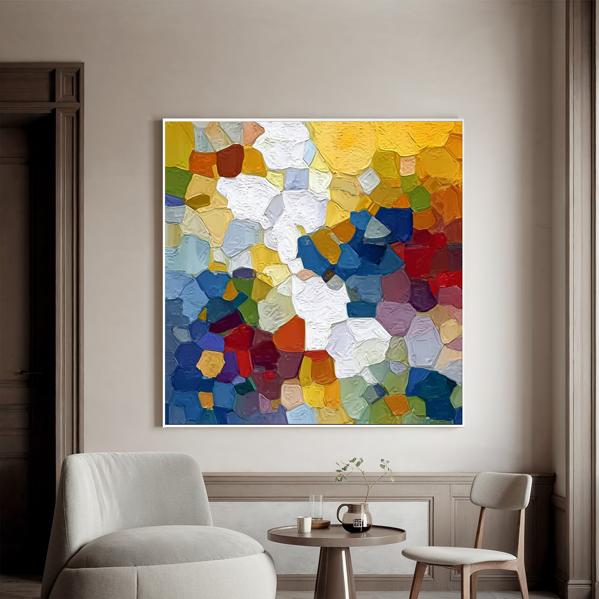 “Colorful Abstract Mosaic Oil Painting – Hand-Painted Textured Modern Canvas Wall Art for Living Room Decor” #OA 0475