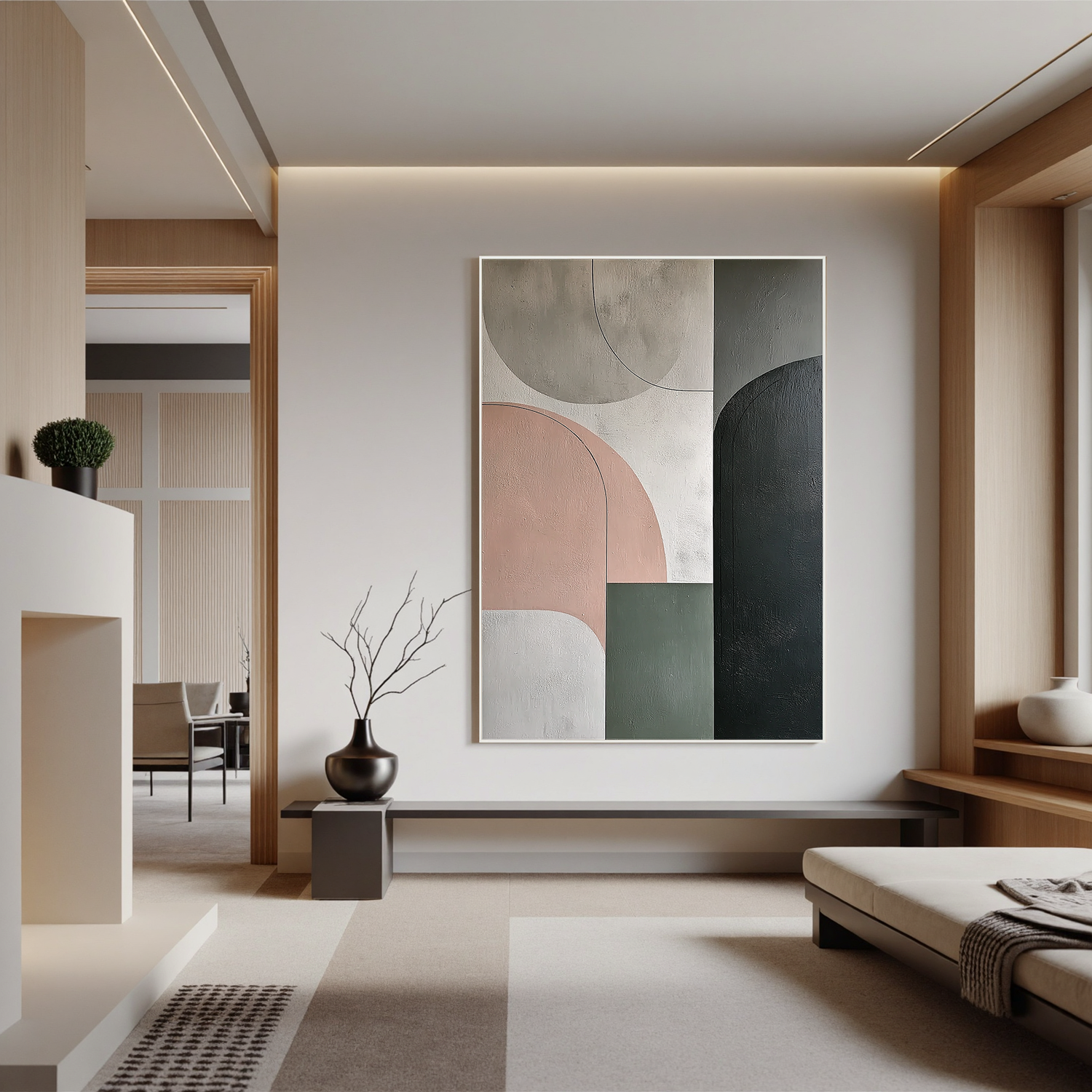 Minimalist Geometric Oil Painting, Modern Neutral Abstract Wall Art for Living Room Decor#OA 0543