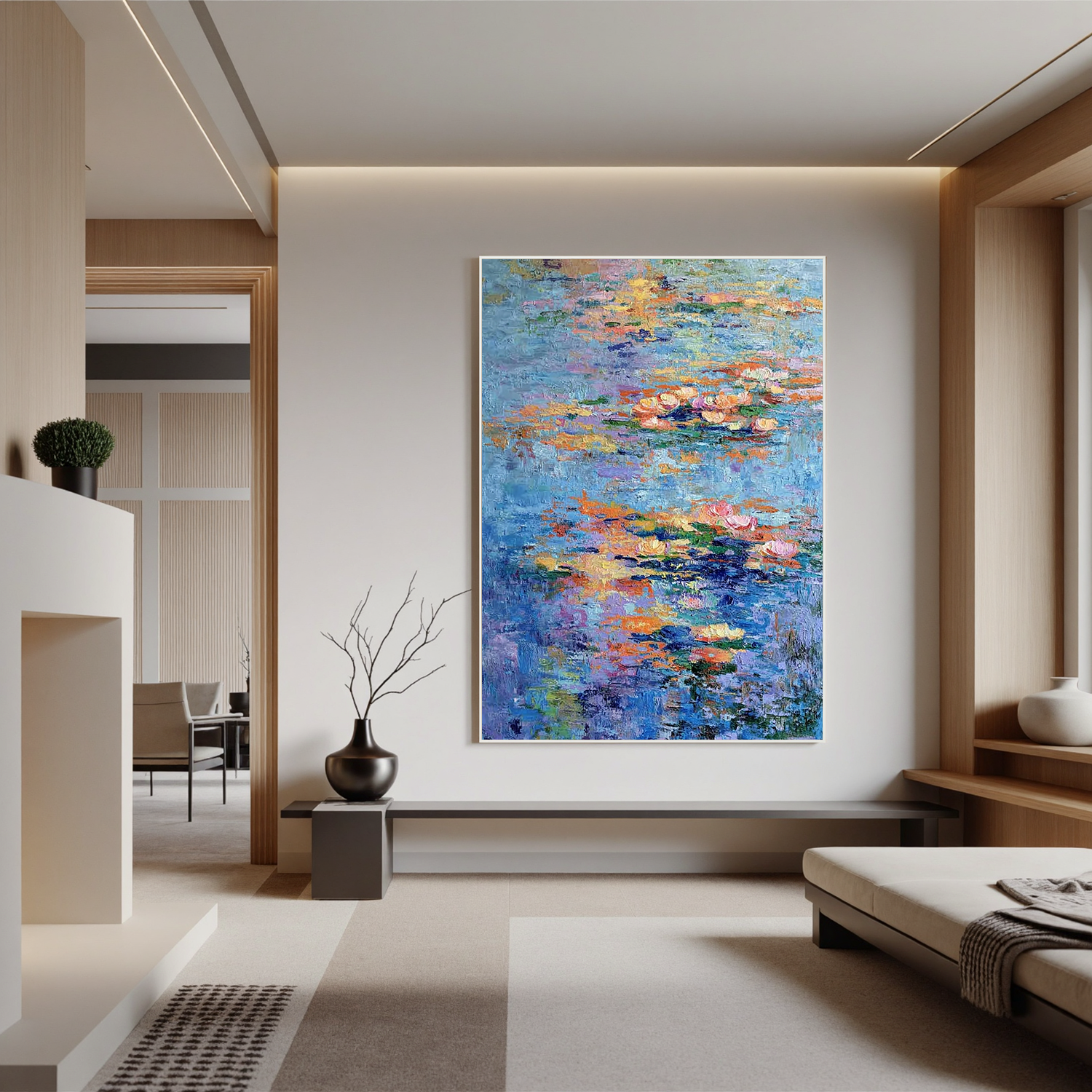 Water Lily Oil Painting, Impressionist Pond Wall Art for Living Room Decor#OA 0507