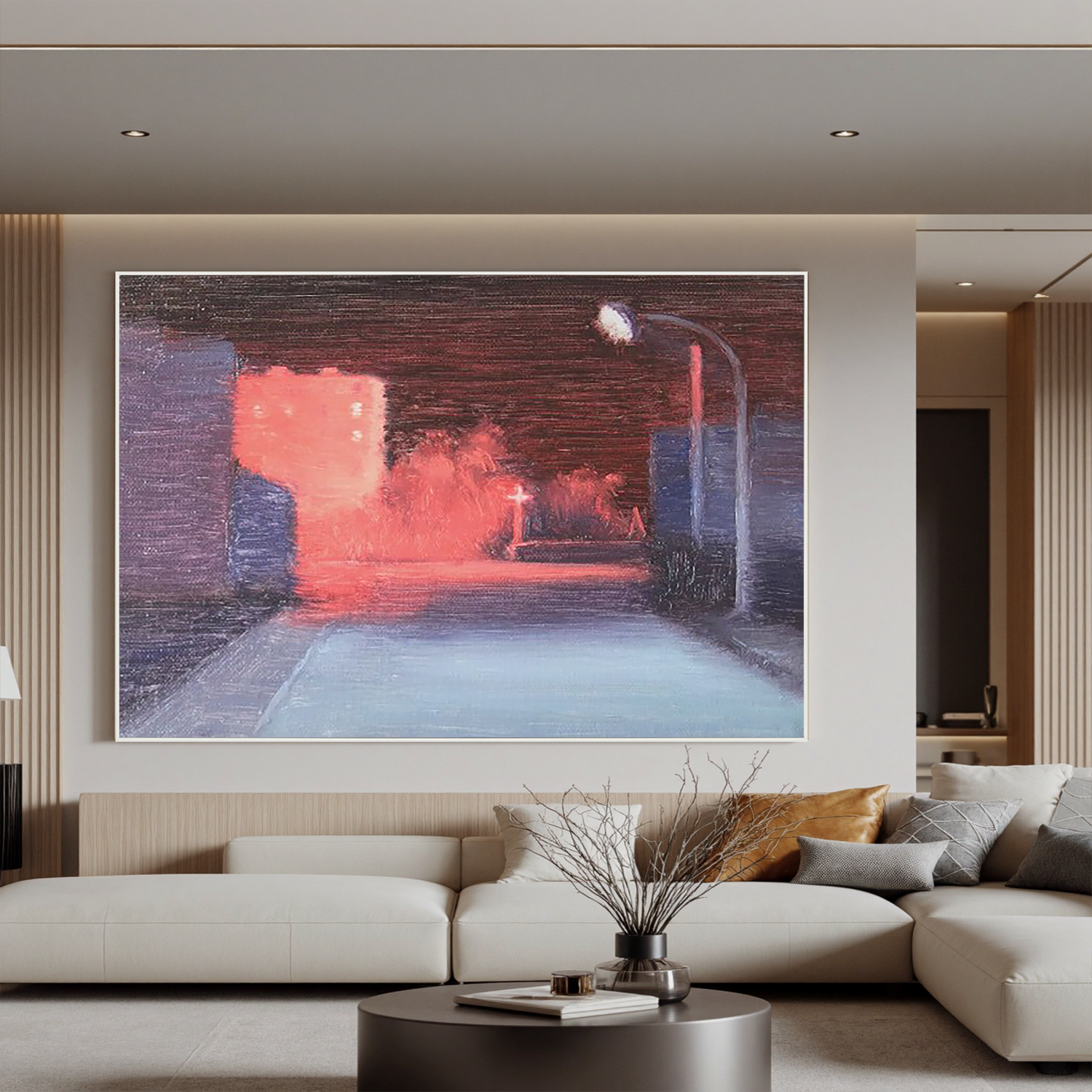 Red Night Street-Moody Red Night Street Wall Art