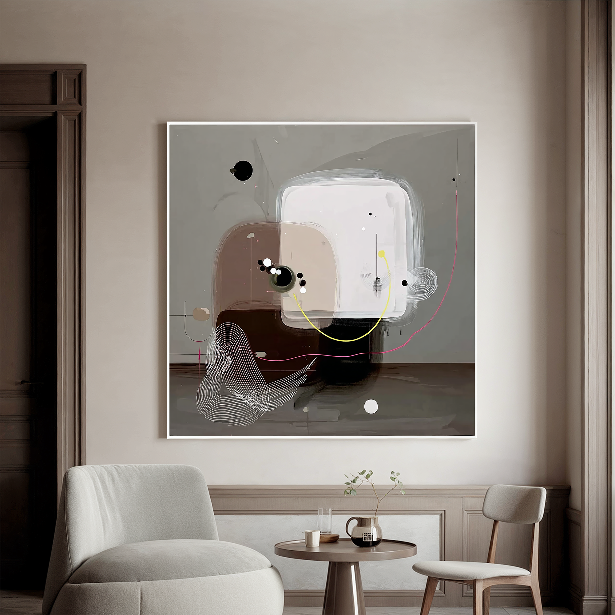 Modern Abstract Geometric Wall Art – Minimalist Neutral Canvas Painting for Contemporary Living Room Decor #OA 0435