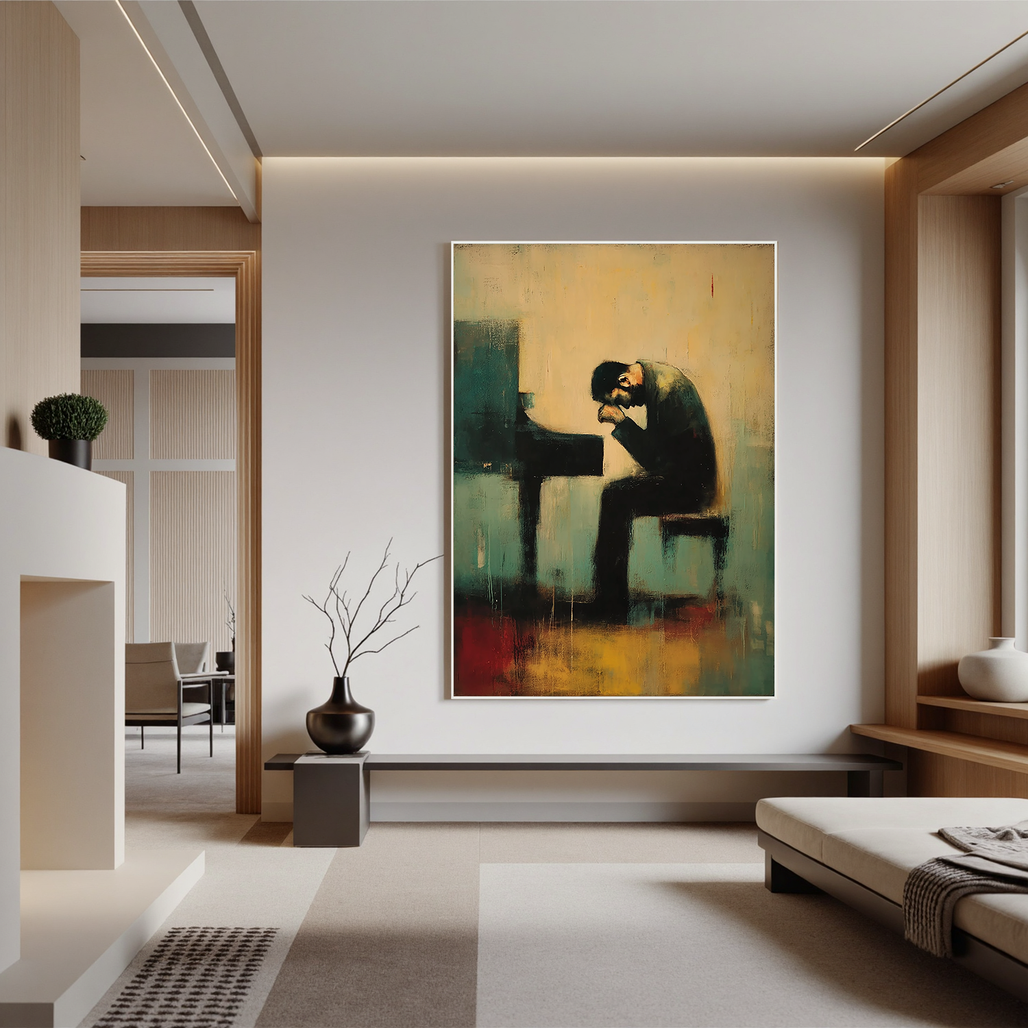 Moody Pianist Oil Painting, Abstract Music Wall Art for Living Room and Music Room Decor #OA 0540