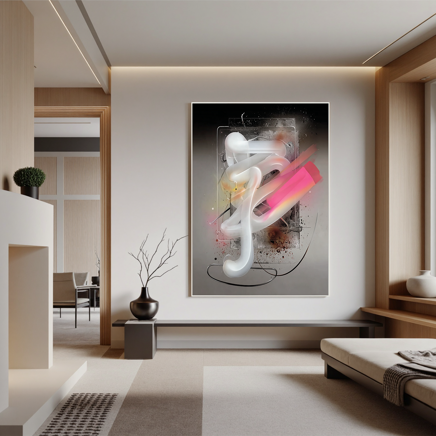 Futuristic Abstract Oil Painting, Neon Modern Wall Art for Living Room Decor #OA 0566