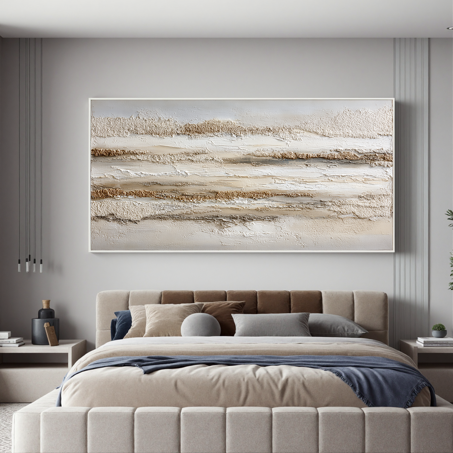 Neutral Textured Abstract Canvas Wall Art – Minimalist Beige Modern Painting for Living Room Decor#OA 0822
