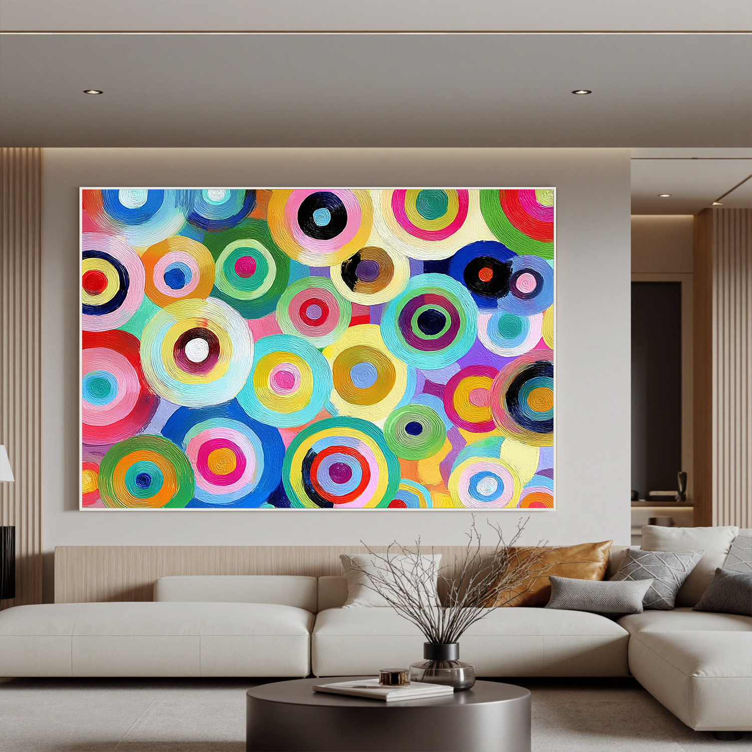 Colorful Circle Abstract Oil Painting, Playful Modern Wall Art for Living Room Decor#OA 0503