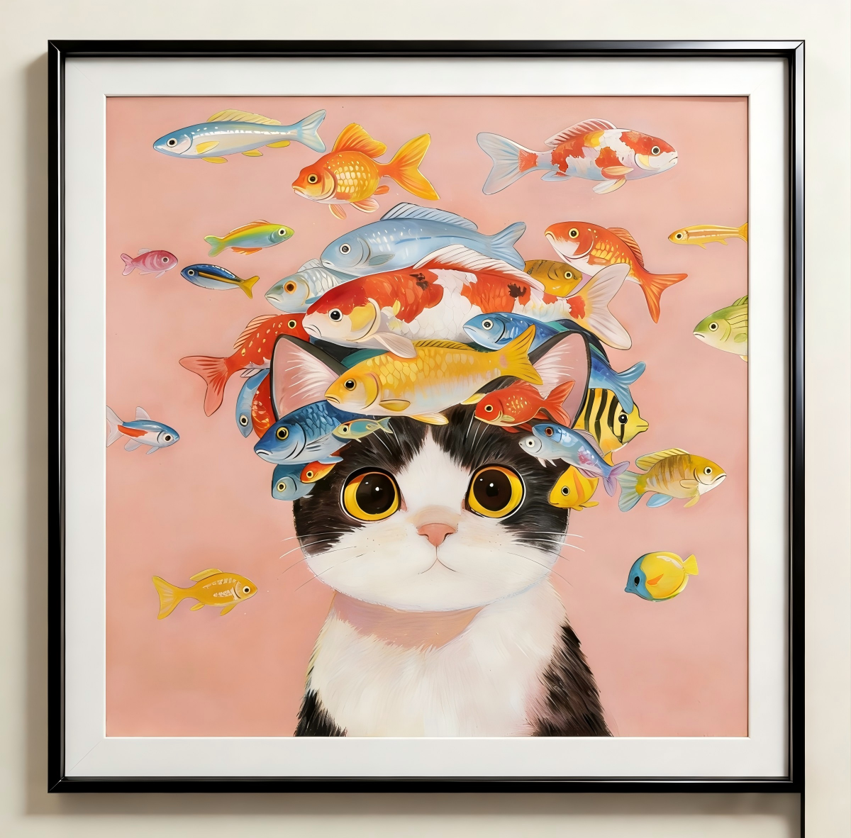 Boss Cat's Fish Hat(20''x 20''/ 50 x 50 CM/Frameless Stretched)