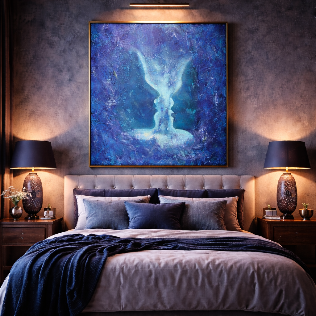 Pillar of Blue Flame(40''x 55''/ 100 x 140 CM/Stretched + Gold Wooden Frame)