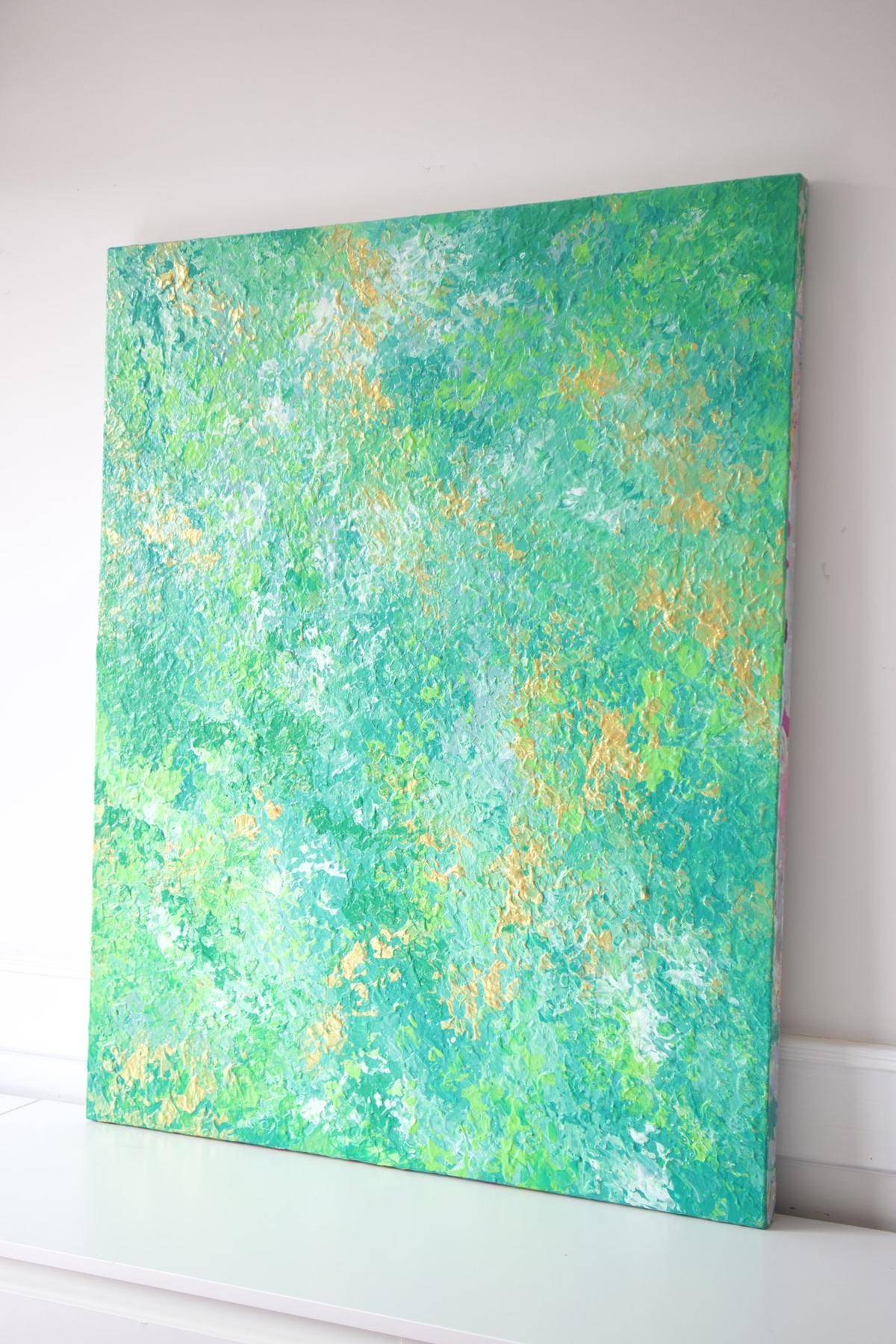 Green Abstract Oil Painting – Modern Textured Canvas Wall Art Inspired by Nature for Living Room Decor # OA 0821