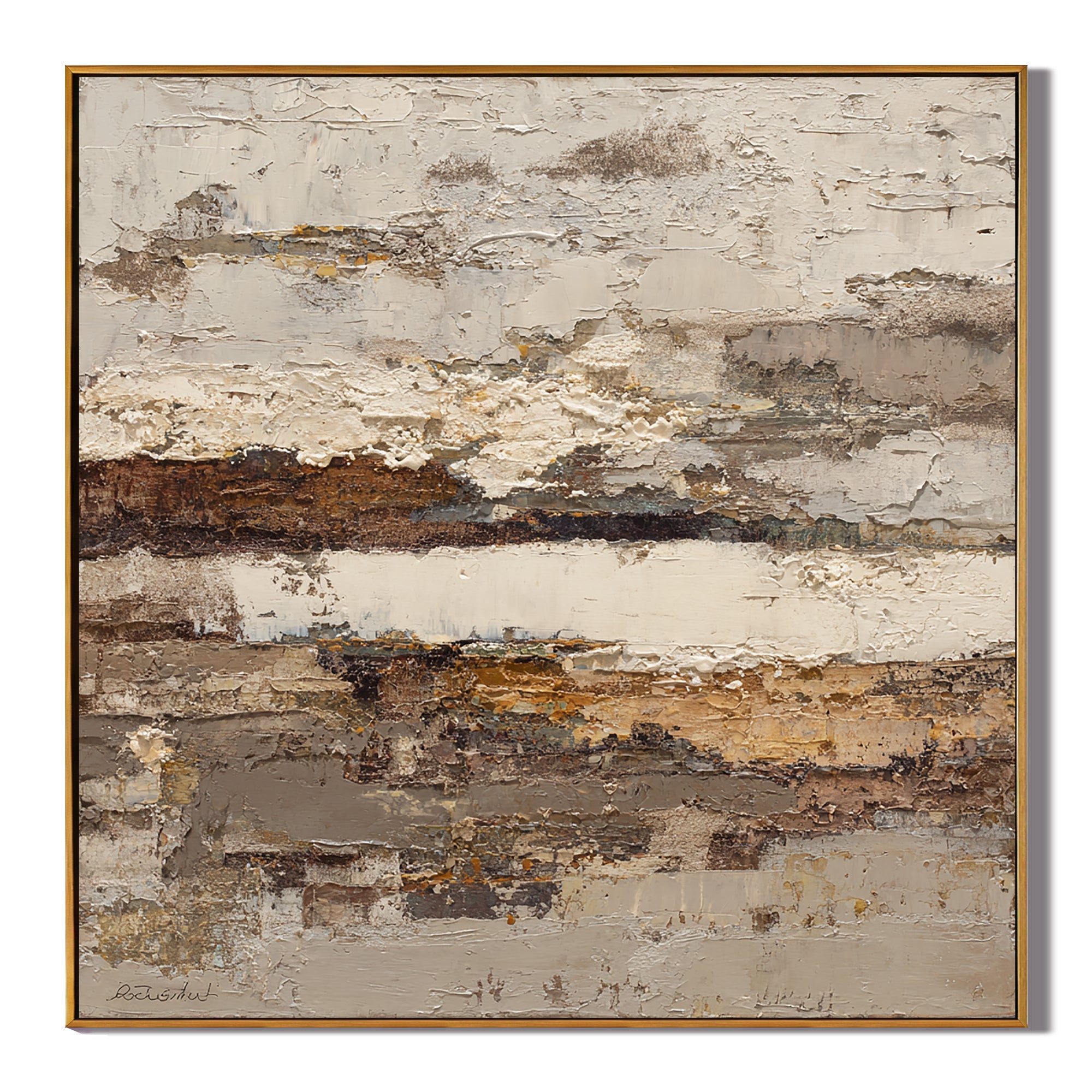 Large Horizontal Neutral Abstract Wall Art – Beige Brown Textured Canvas for Modern Living Room Decor#OA 0829